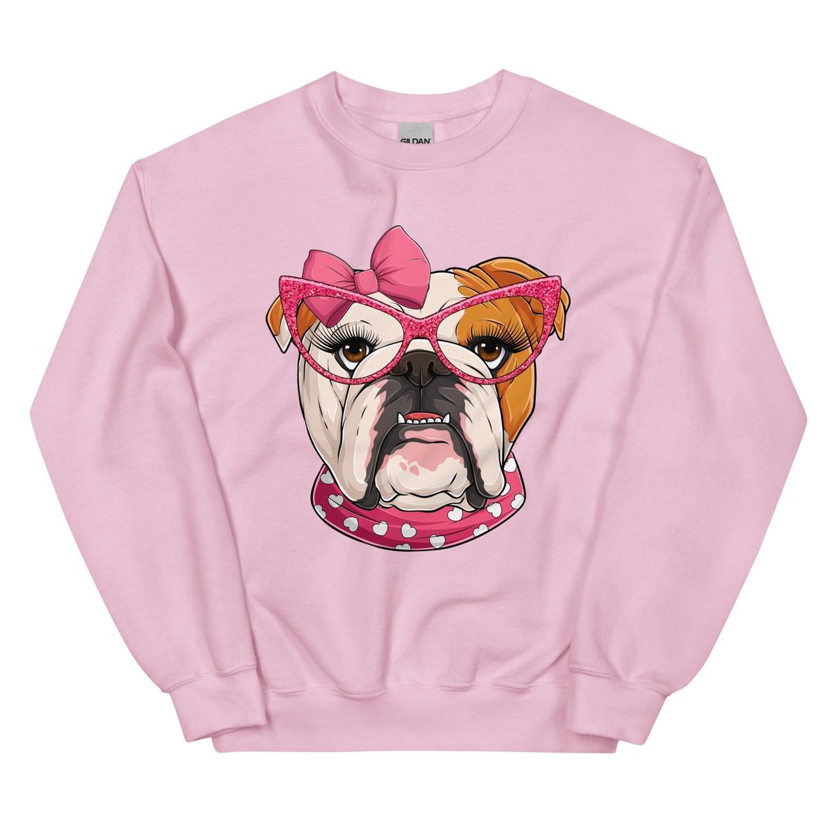 "Too Glam to Give a Woof" – Valentine’s Bulldog Sweatshirt | Red & White Colored