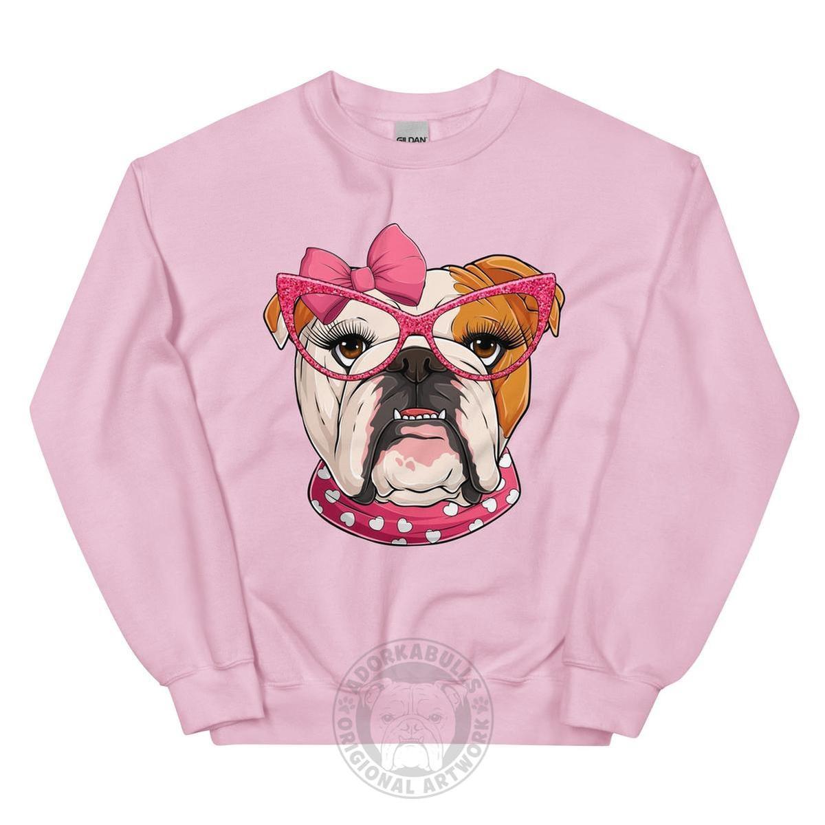 "Too Glam to Give a Woof" – Valentine’s Bulldog Sweatshirt | Red & White Colored