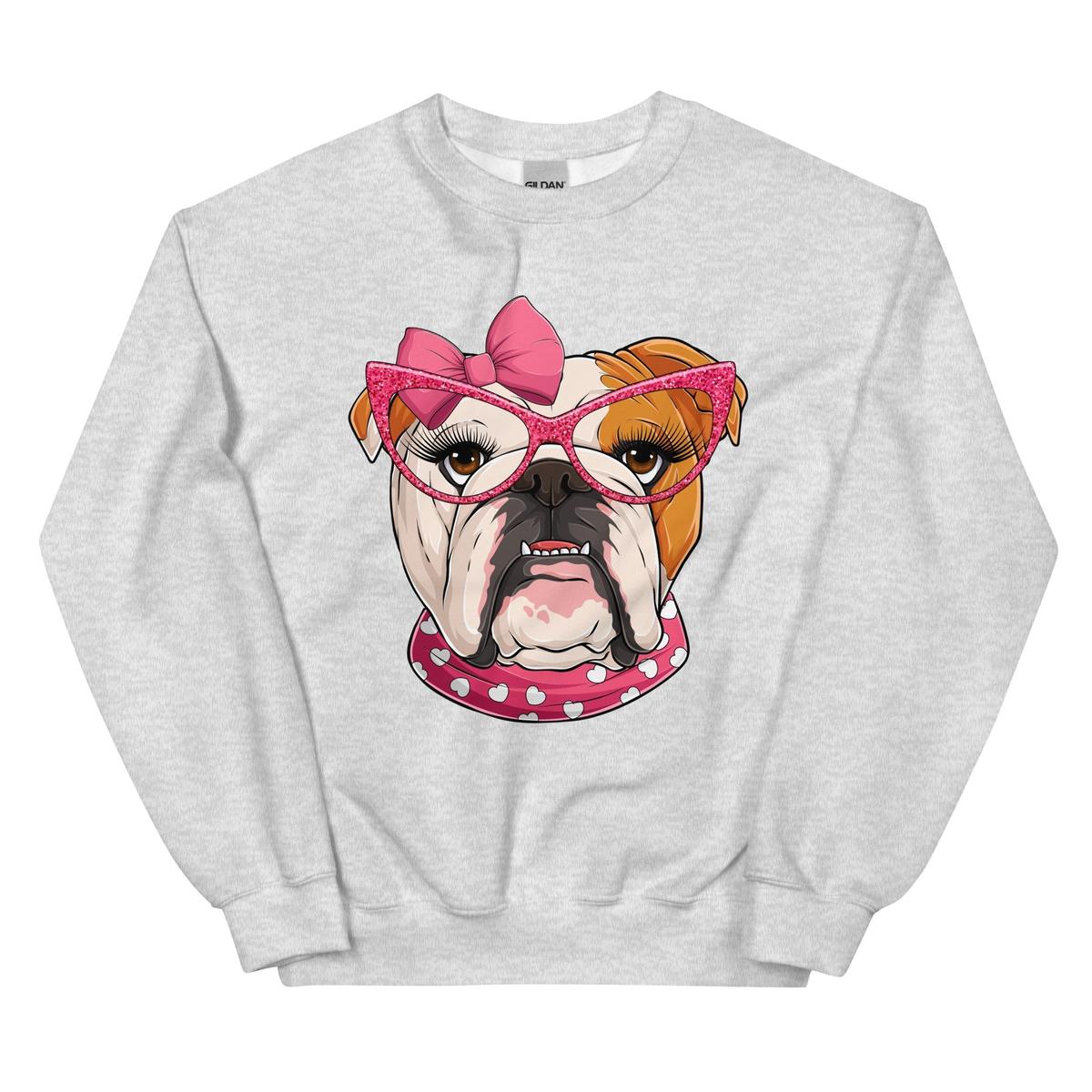 "Too Glam to Give a Woof" – Valentine’s Bulldog Sweatshirt | Red & White Colored