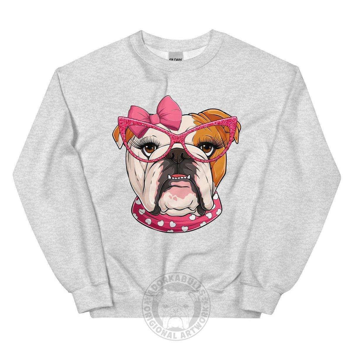 "Too Glam to Give a Woof" – Valentine’s Bulldog Sweatshirt | Red & White Colored