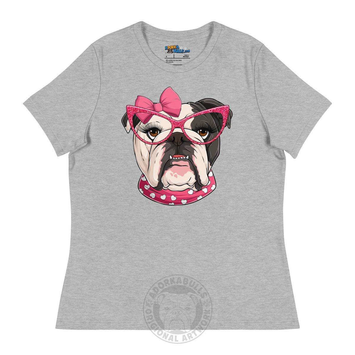"Too Glam to Give a Woof" Women’s Bulldog T-Shirt | B&W Colored