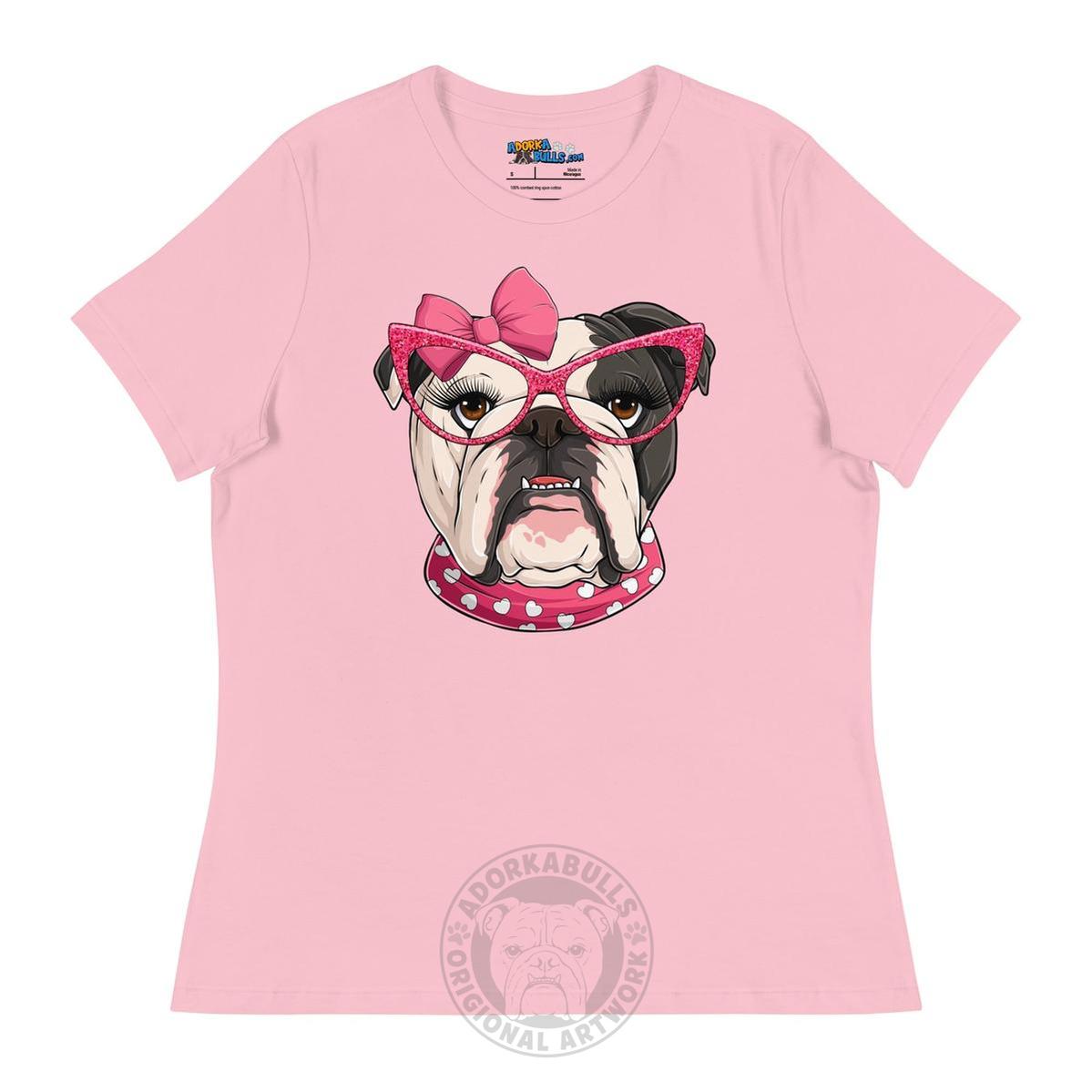 "Too Glam to Give a Woof" Women’s Bulldog T-Shirt | B&W Colored