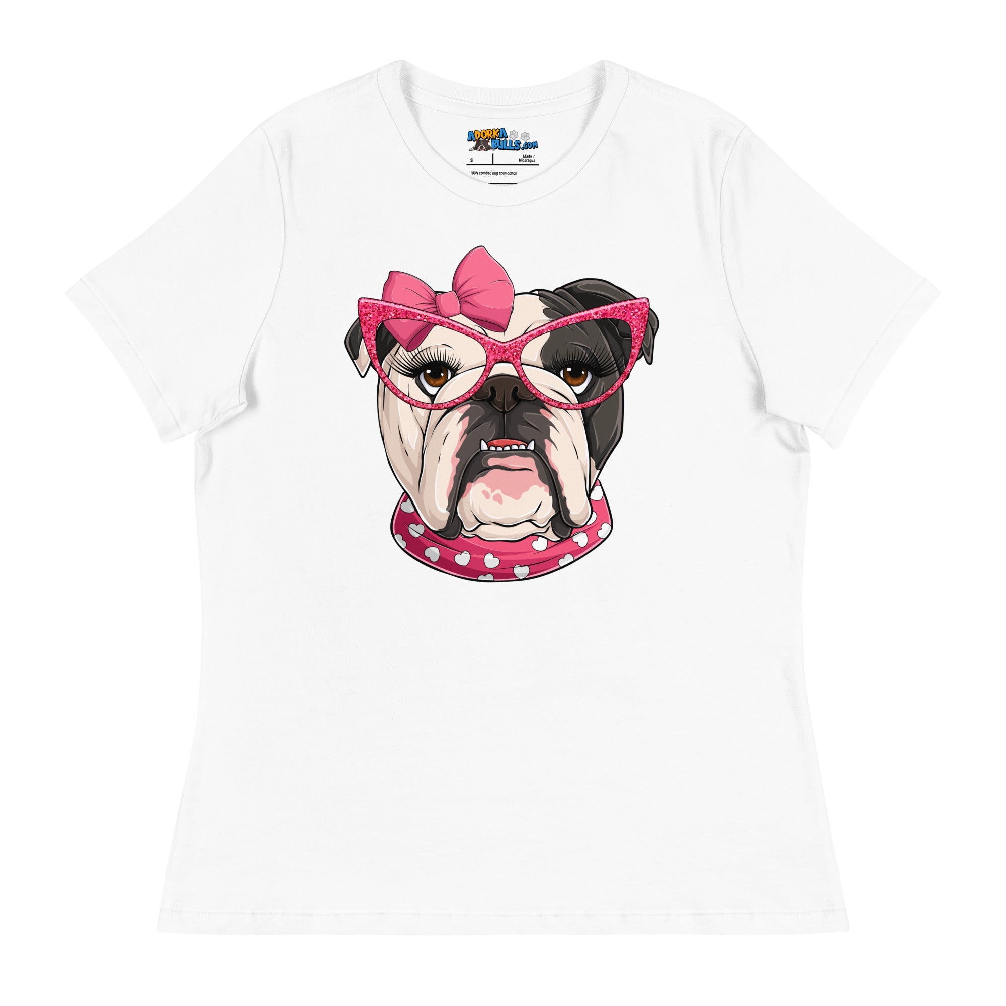 "Too Glam to Give a Woof" Women’s Bulldog T-Shirt | B&W Colored
