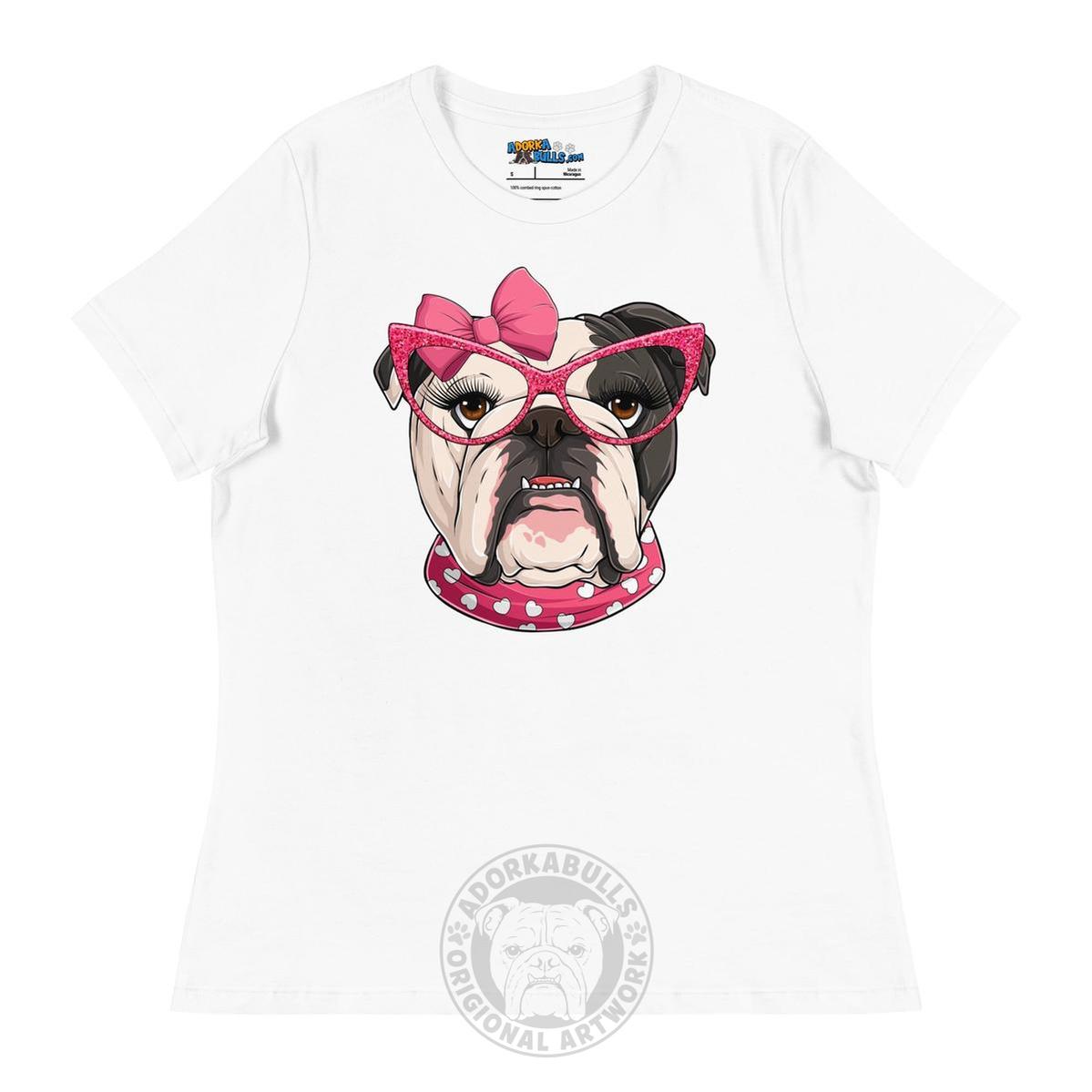 "Too Glam to Give a Woof" Women’s Bulldog T-Shirt | B&W Colored