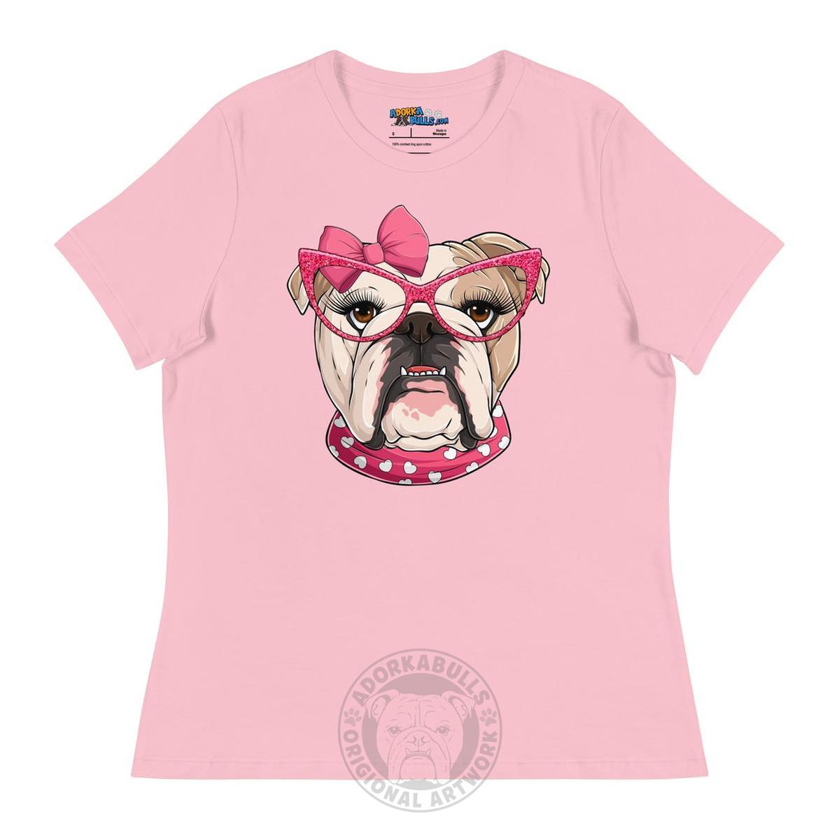 "Too Glam to Give a Woof" Women’s Bulldog T-Shirt | Fawn & White Colored