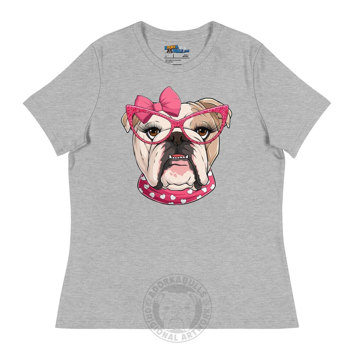 "Too Glam to Give a Woof" Women’s Bulldog T-Shirt | Fawn & White Colored