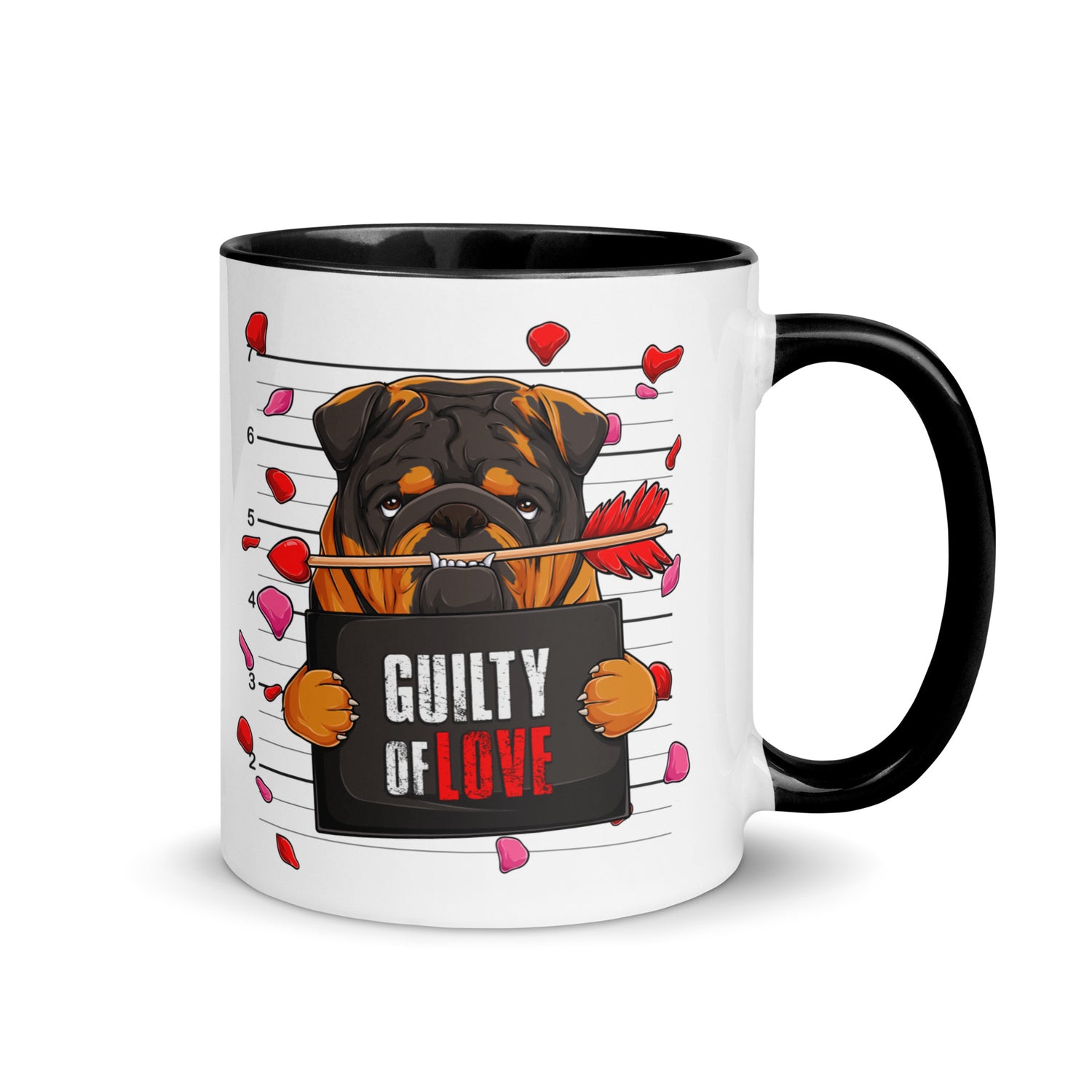 "Guilty of Love" English Bulldog Mug | Tri Colored Male