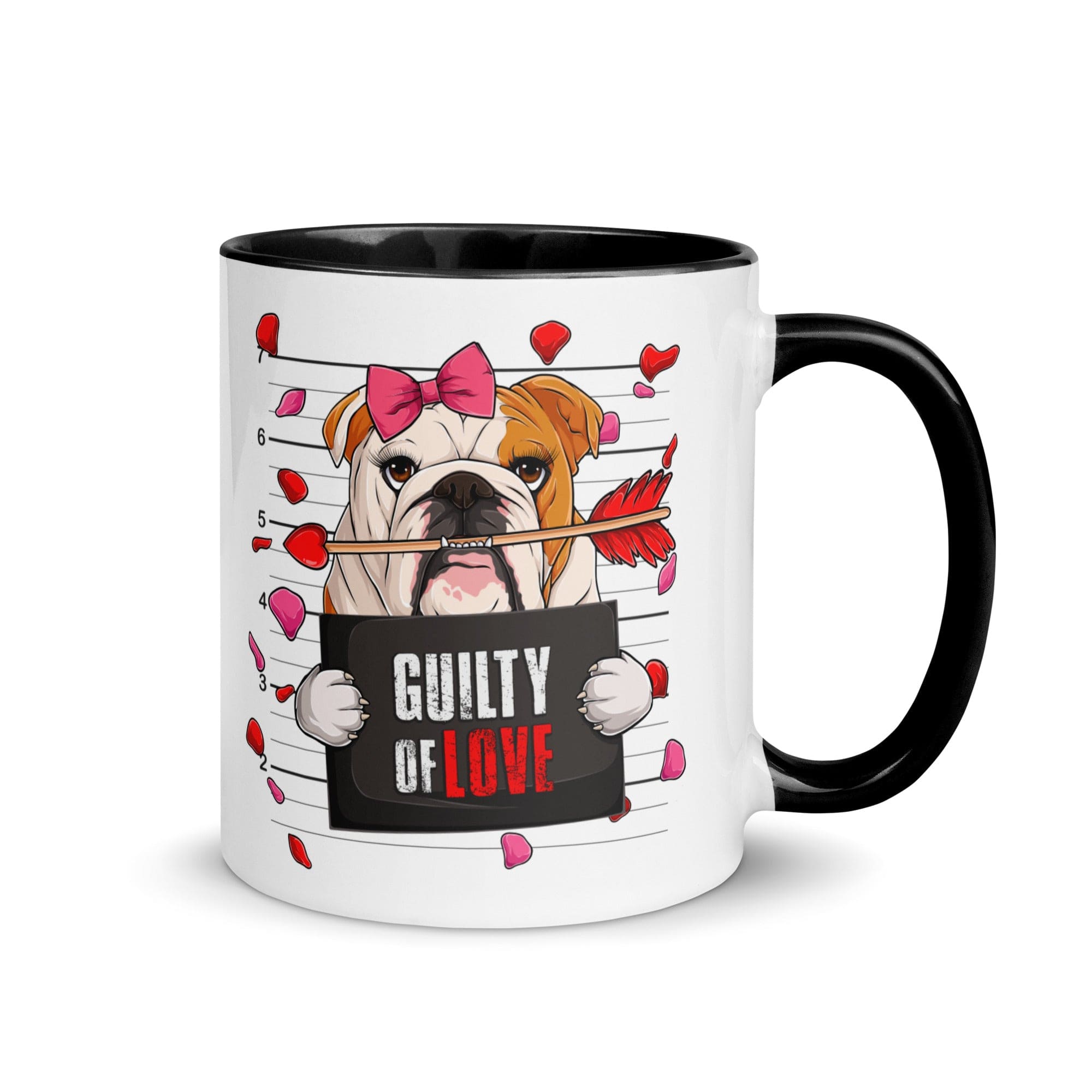 "Guilty of Love" English Bulldog Mug | Red & White Colored Female