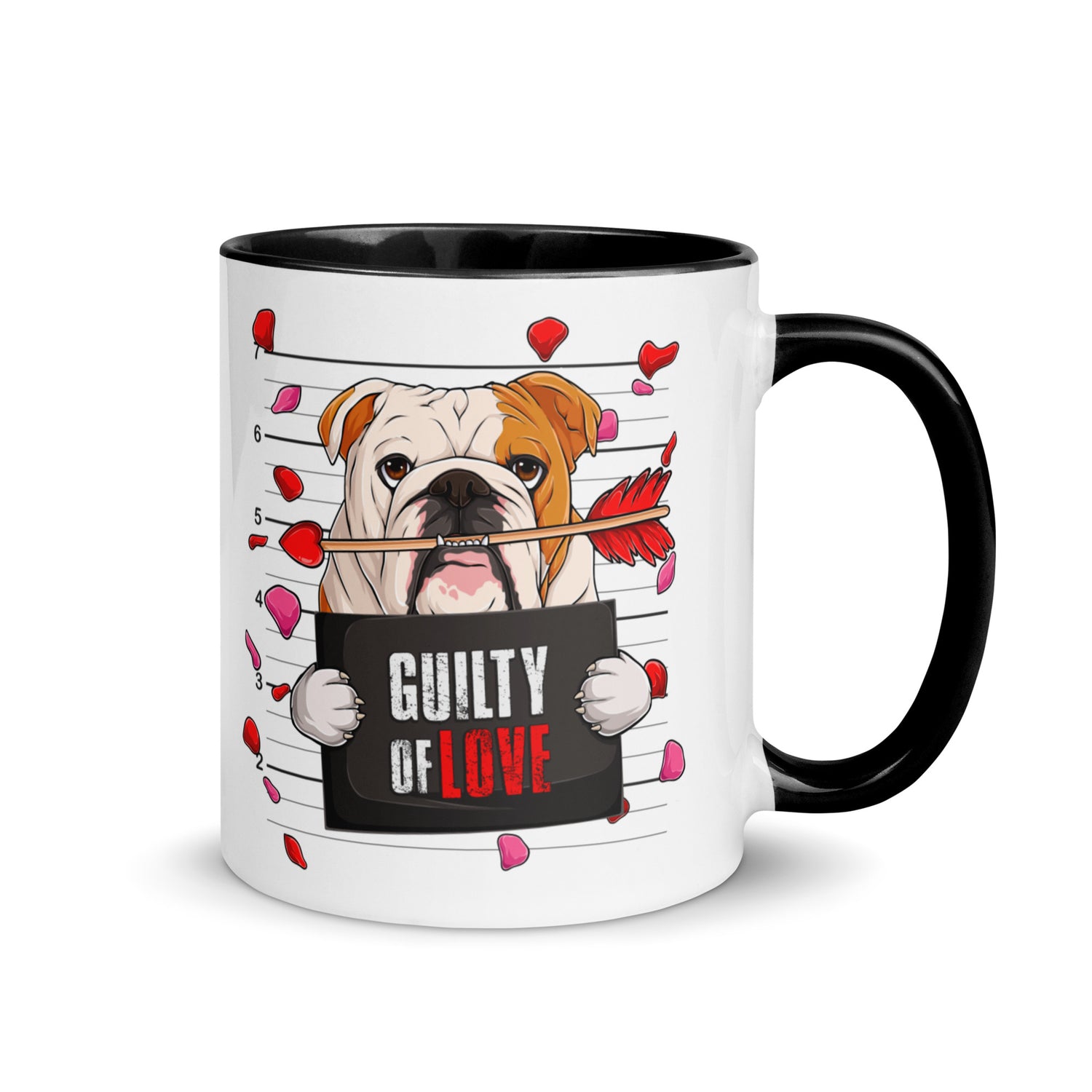 "Guilty of Love" English Bulldog Mug | Red & White Colored Male