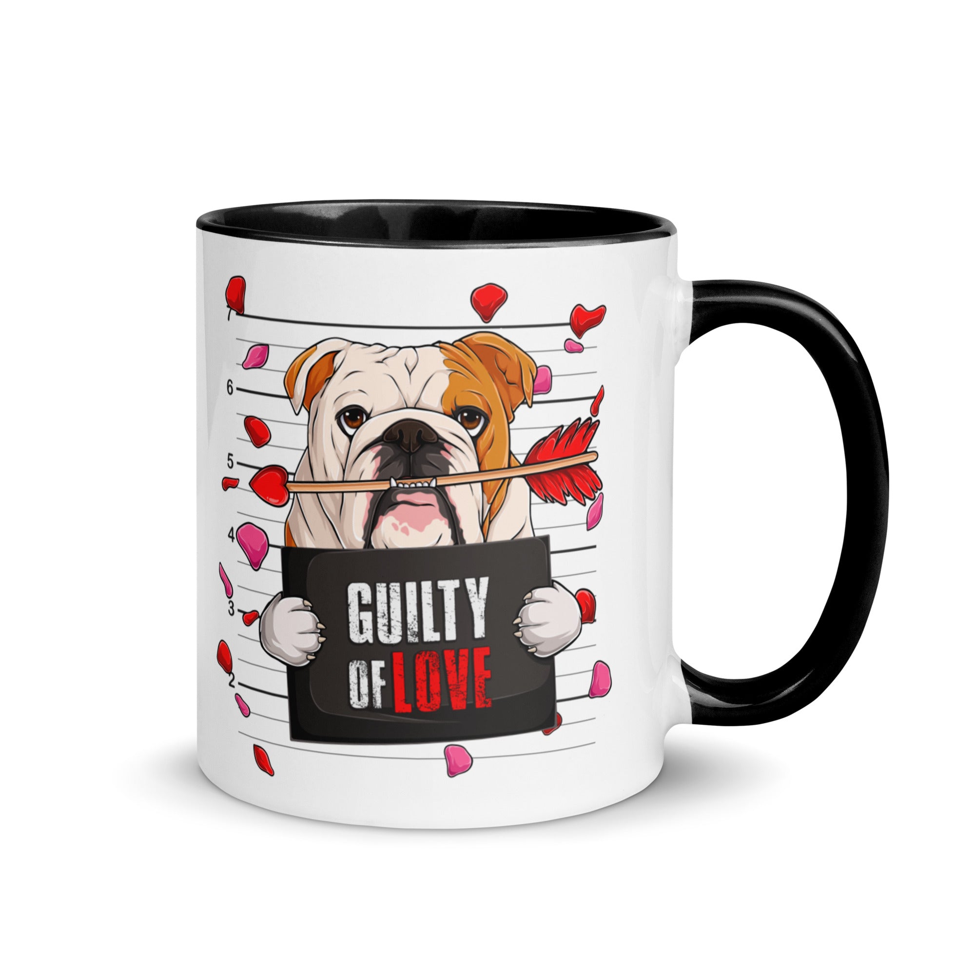 "Guilty of Love" English Bulldog Mug | Red & White Colored Male