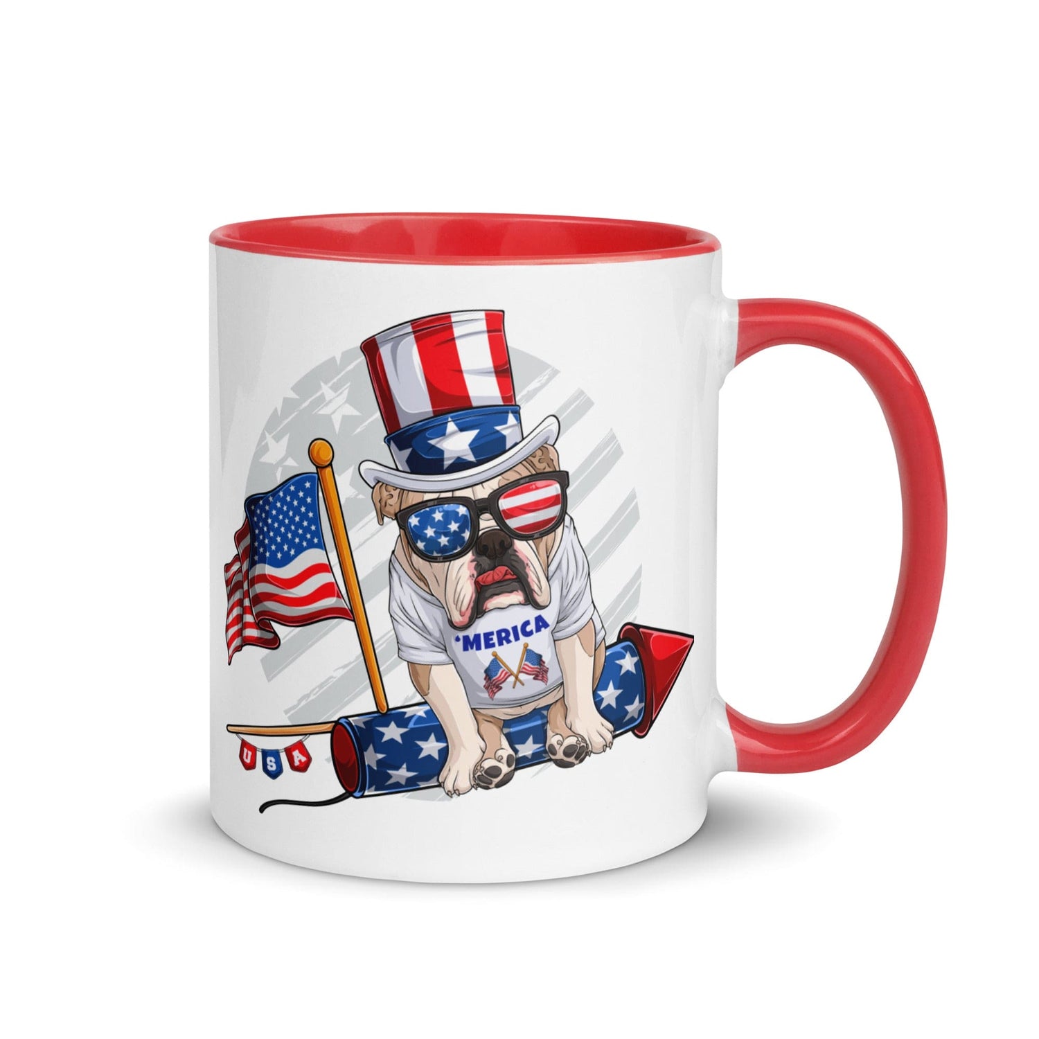 Bulldog Riding Firework Mug | Fawn & White Colored