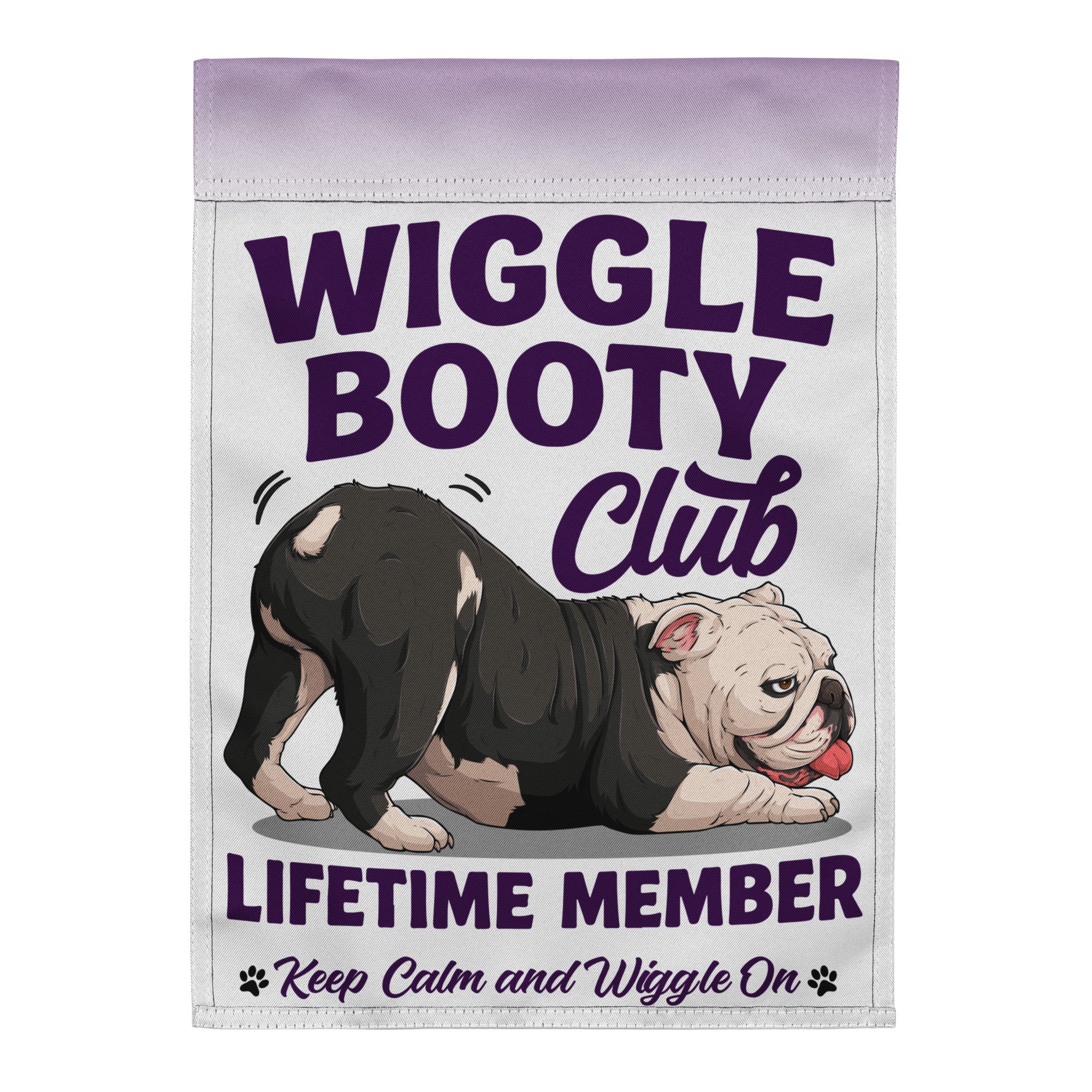 Wiggle Booty Club Garden Flag | B&W Colored English Bulldog