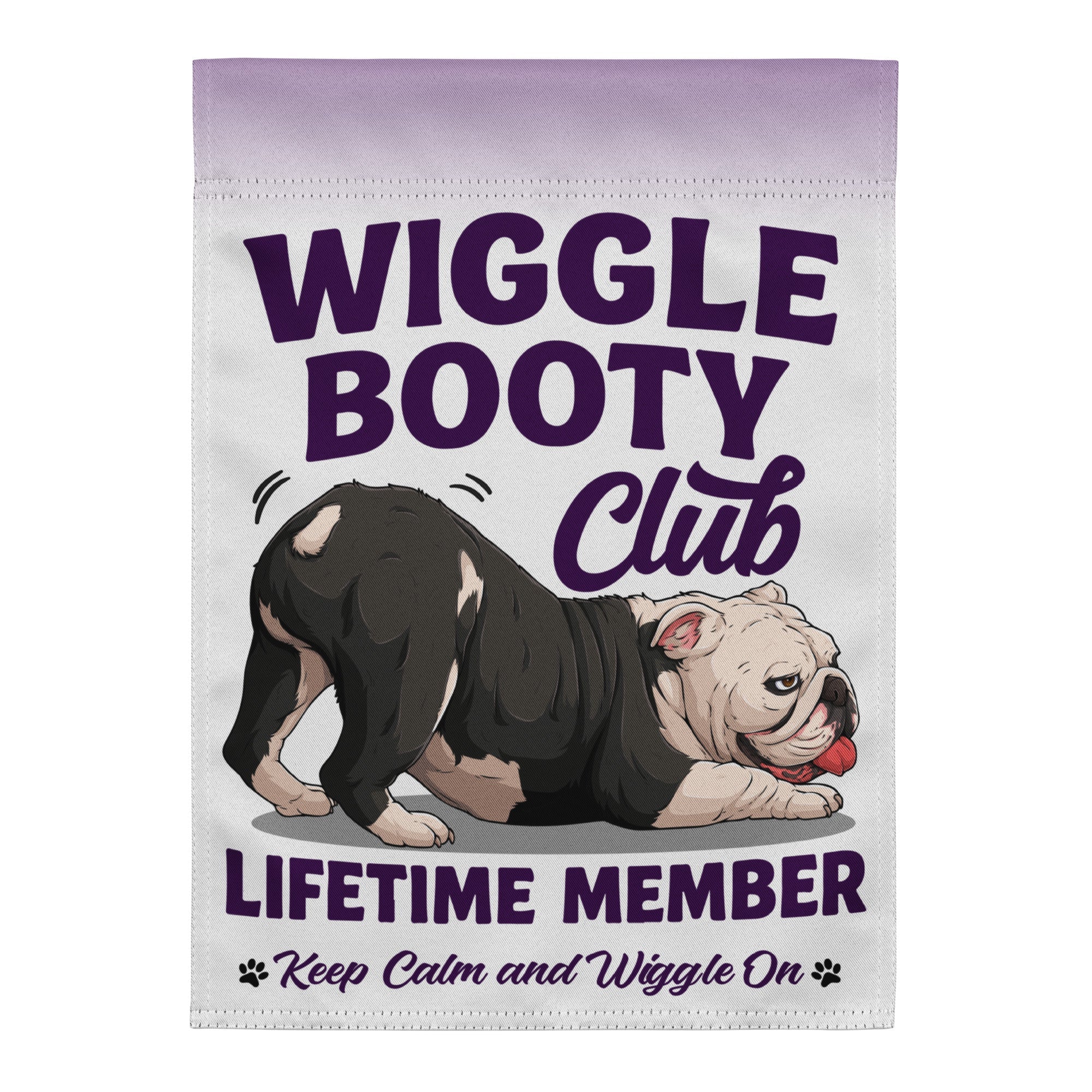 Wiggle Booty Club Garden Flag | B&W Colored English Bulldog