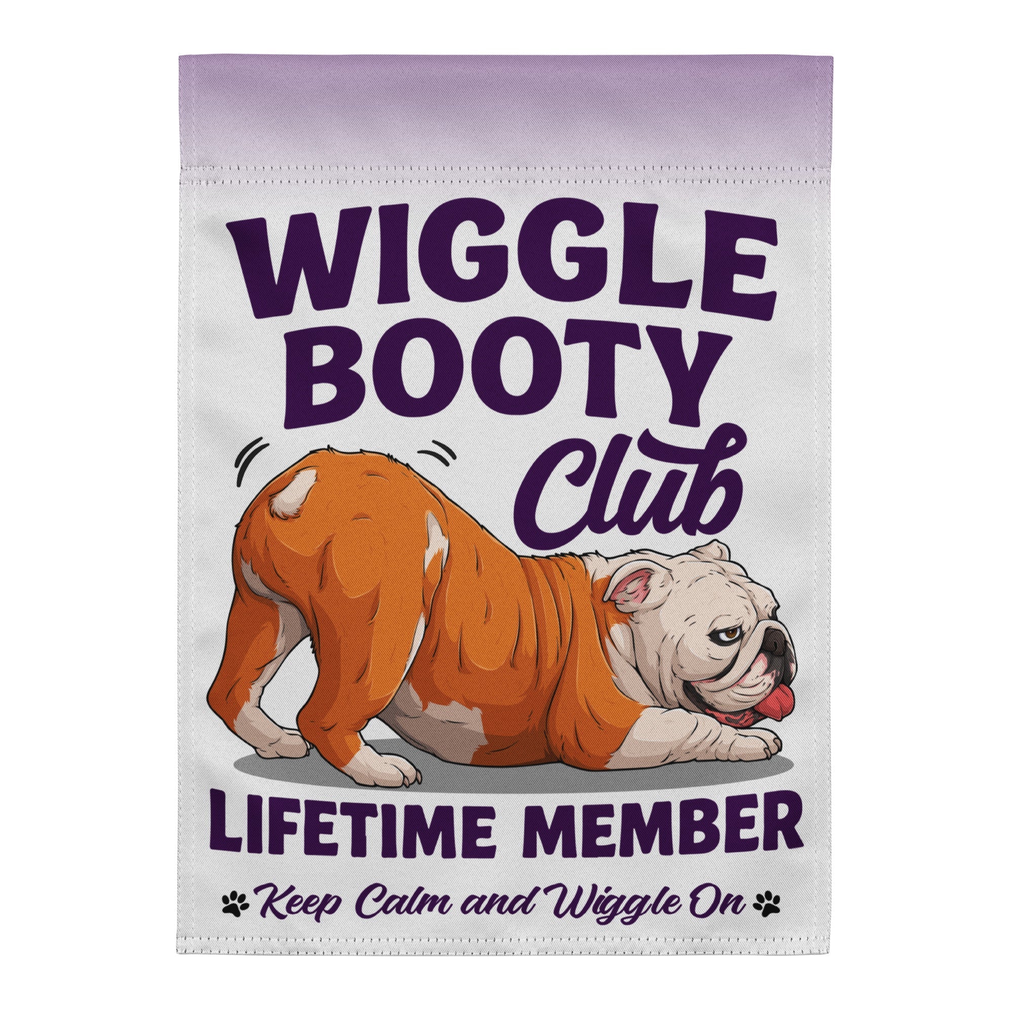 Wiggle Booty Club Garden Flag | Red & White Colored English Bulldog