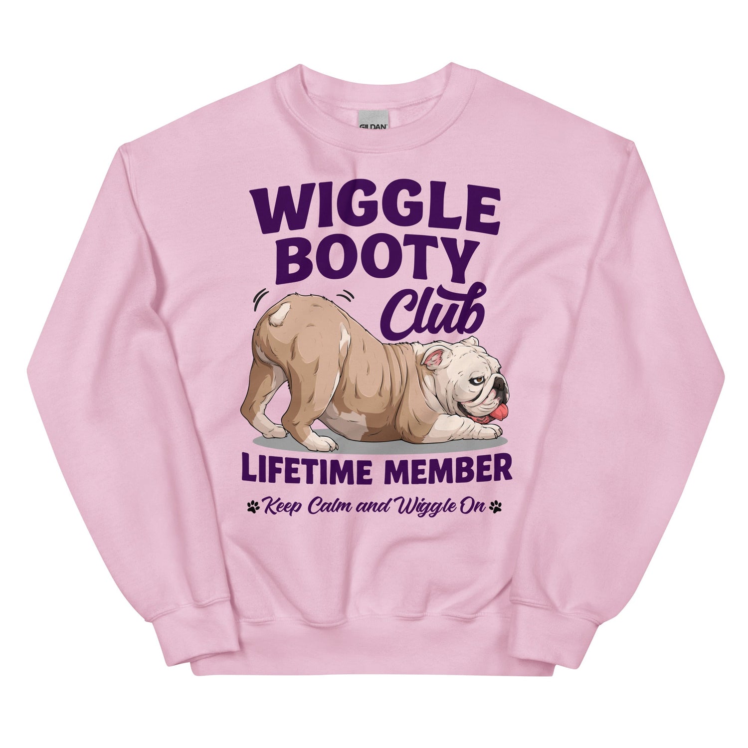 Wiggle Booty Club Lifetime Member Unisex Sweatshirt | Fawn & White Colored English Bulldog
