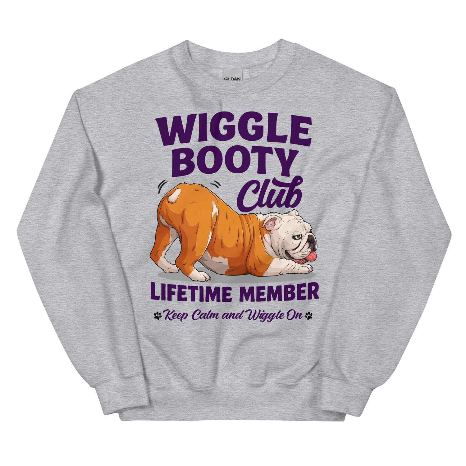 Wiggle Booty Club Lifetime Member Unisex Sweatshirt | Red & White Colored English Bulldog