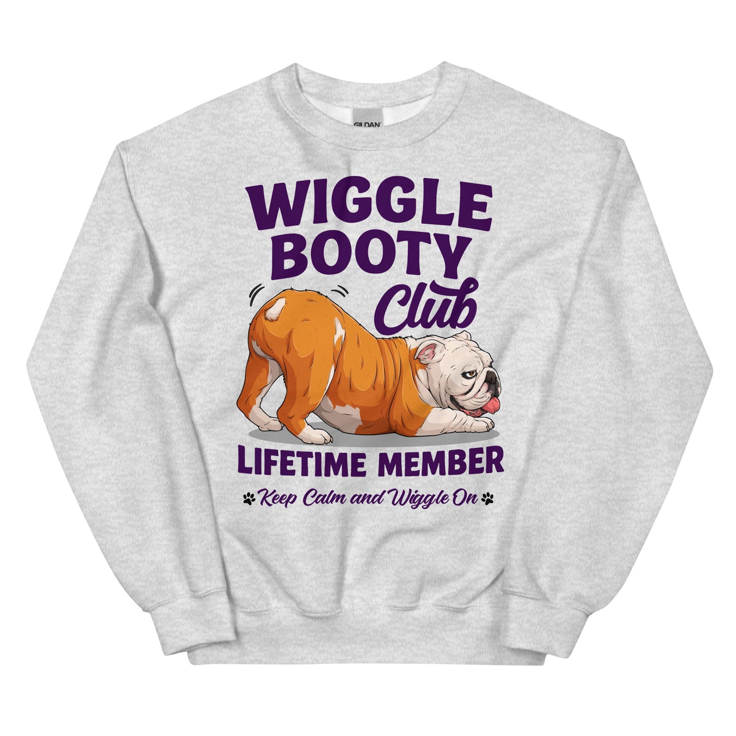 Wiggle Booty Club Lifetime Member Unisex Sweatshirt | Red & White Colored English Bulldog