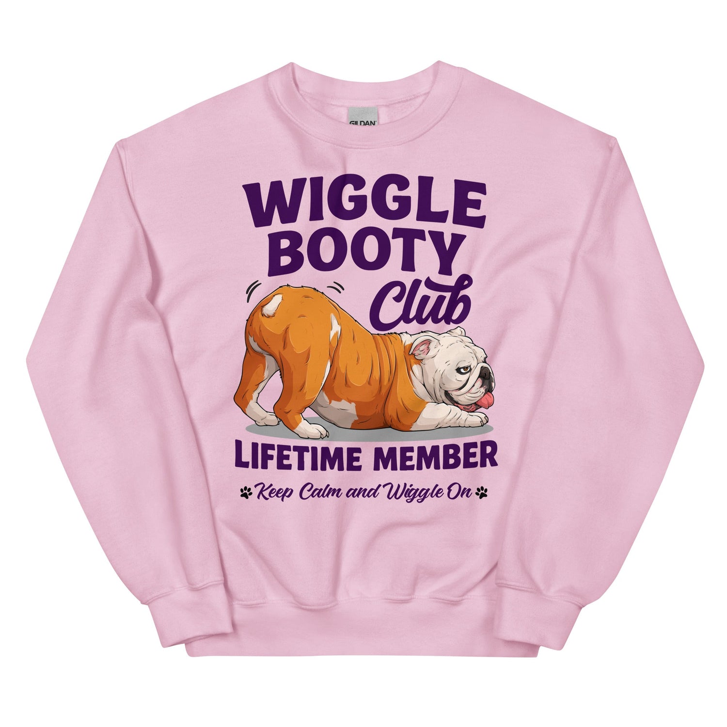 Wiggle Booty Club Lifetime Member Unisex Sweatshirt | Red & White Colored English Bulldog
