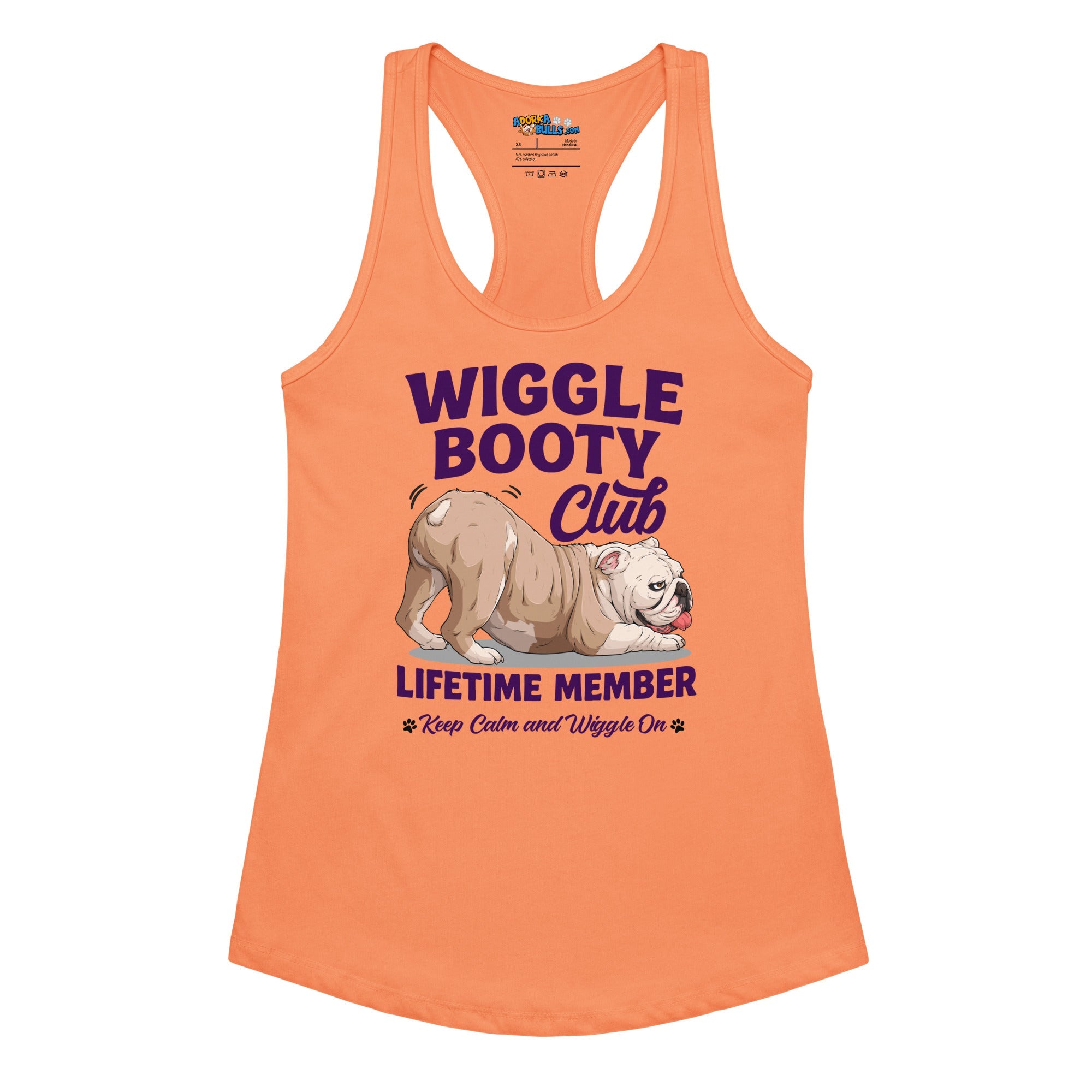 Wiggle Booty Club Racerback Tank | Fawn & White Colored English Bulldog