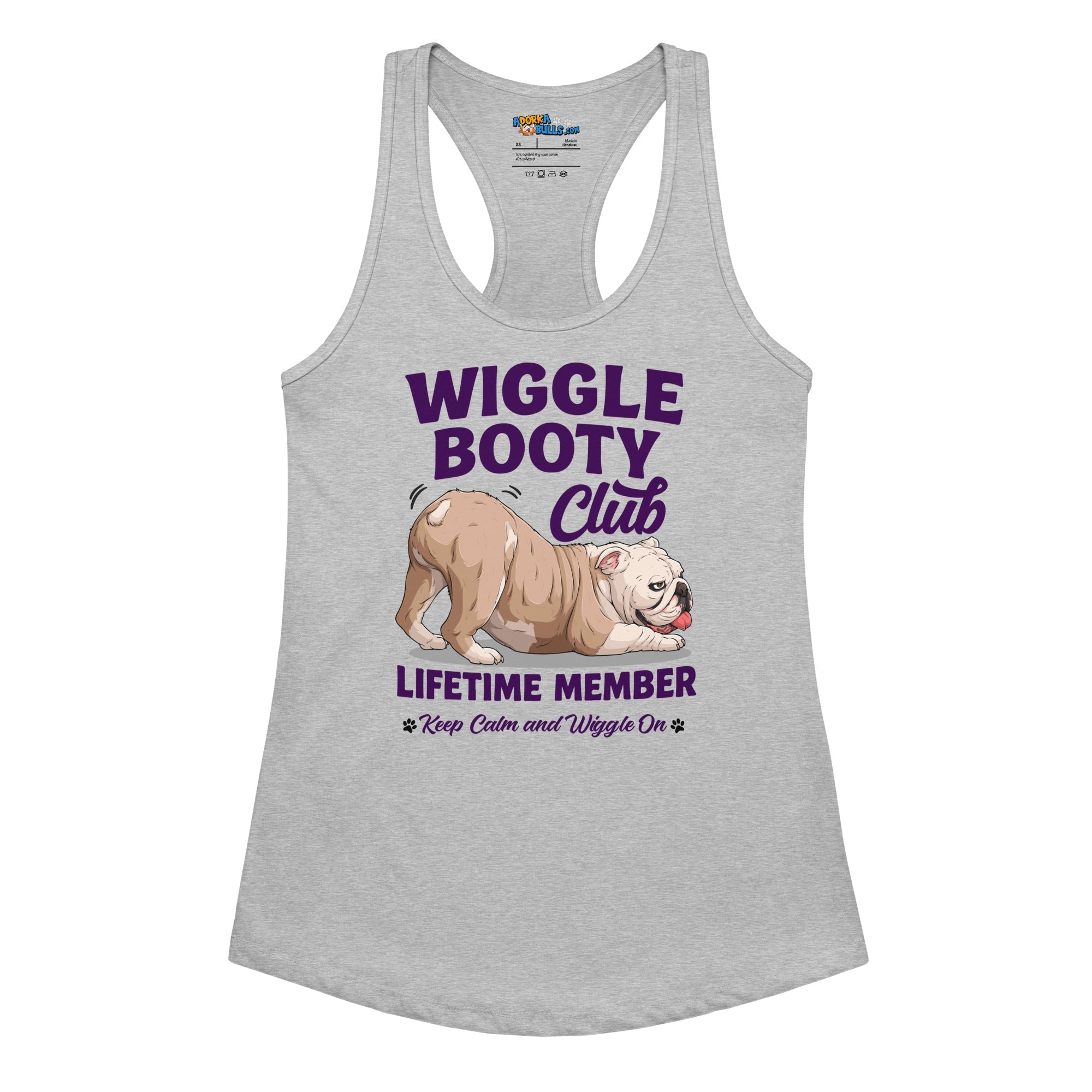 Wiggle Booty Club Racerback Tank | Fawn & White Colored English Bulldog