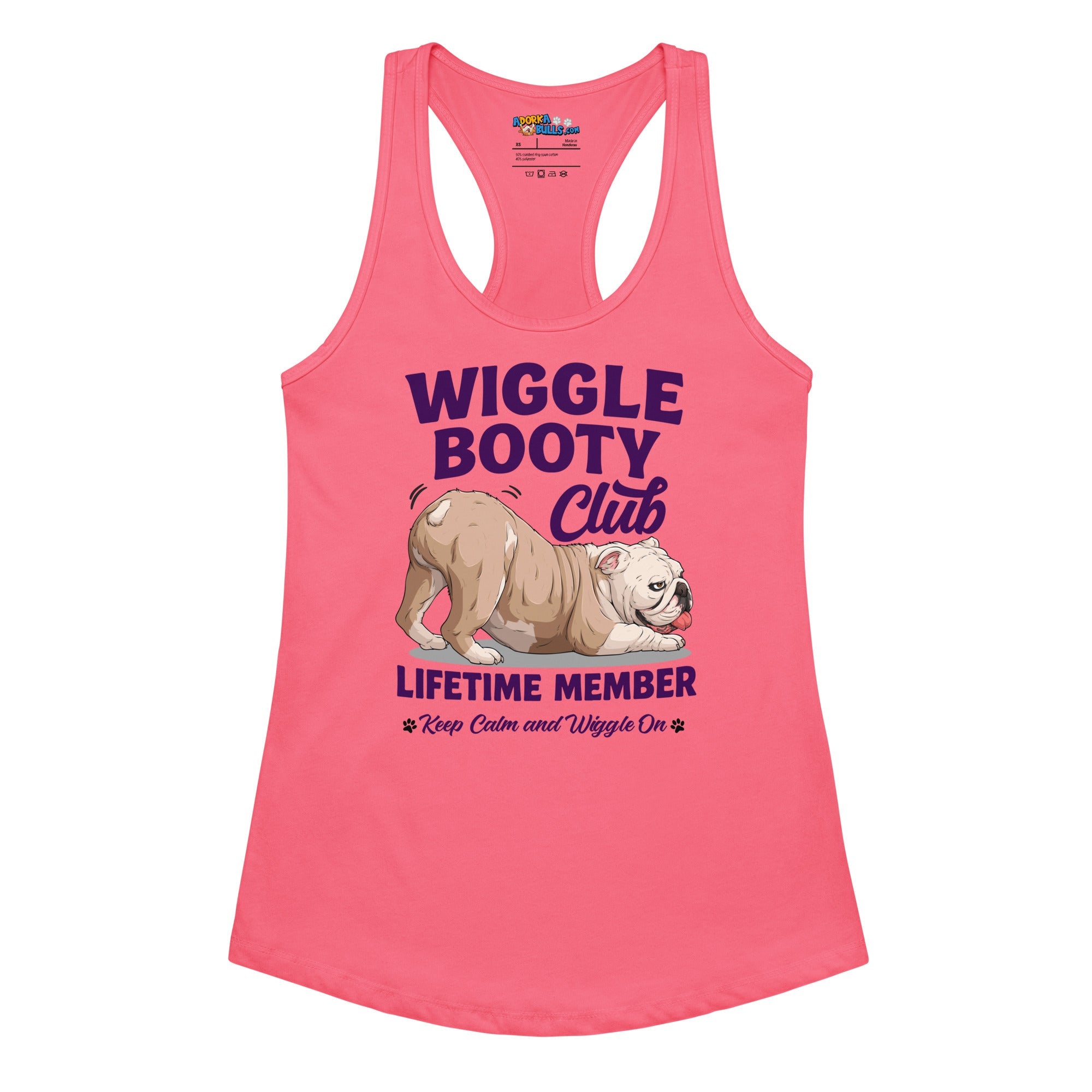 Wiggle Booty Club Racerback Tank | Fawn & White Colored English Bulldog