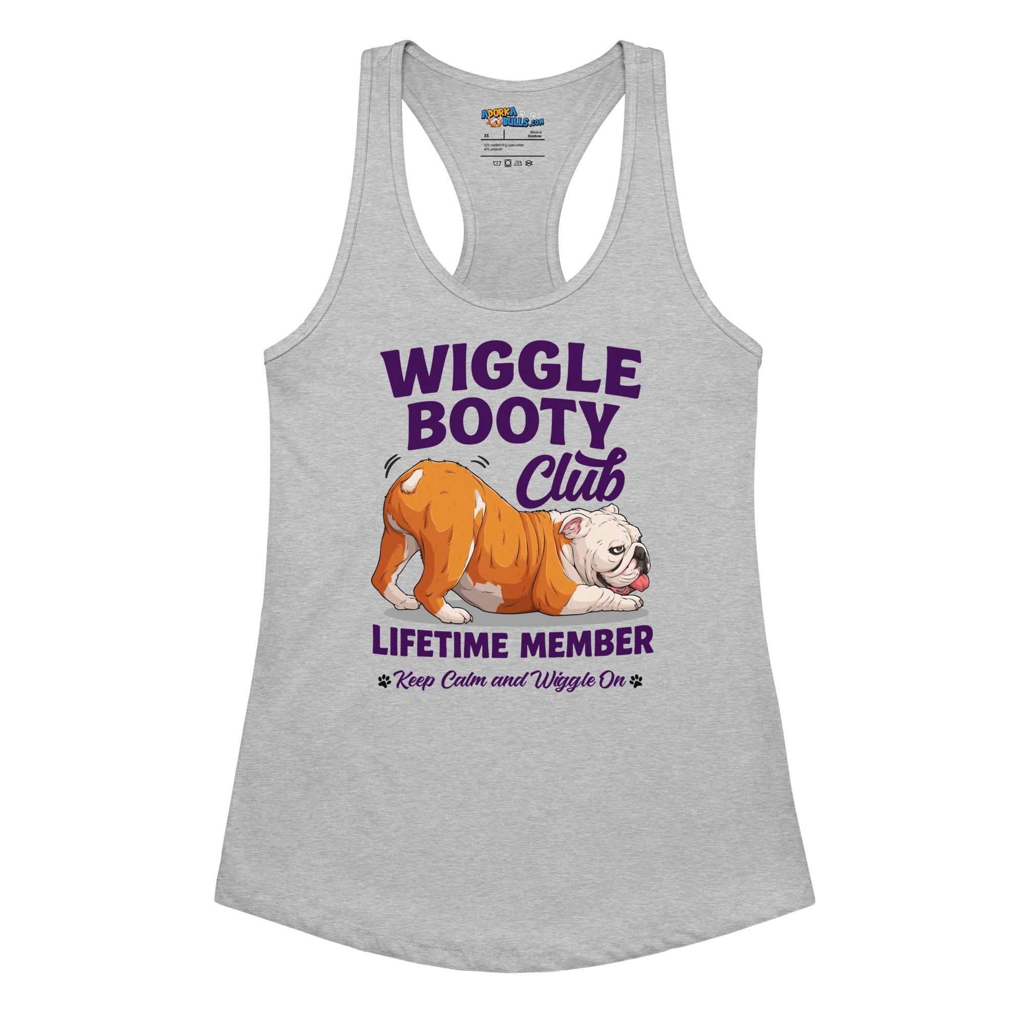 Wiggle Booty Club Racerback Tank | Red & White Colored English Bulldog