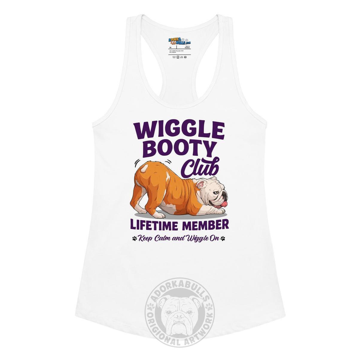 Wiggle Booty Club Racerback Tank | Red & White Colored English Bulldog