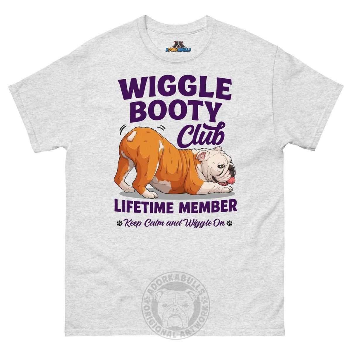 Wiggle Booty Club Tee | Red & White Colored English Bulldog