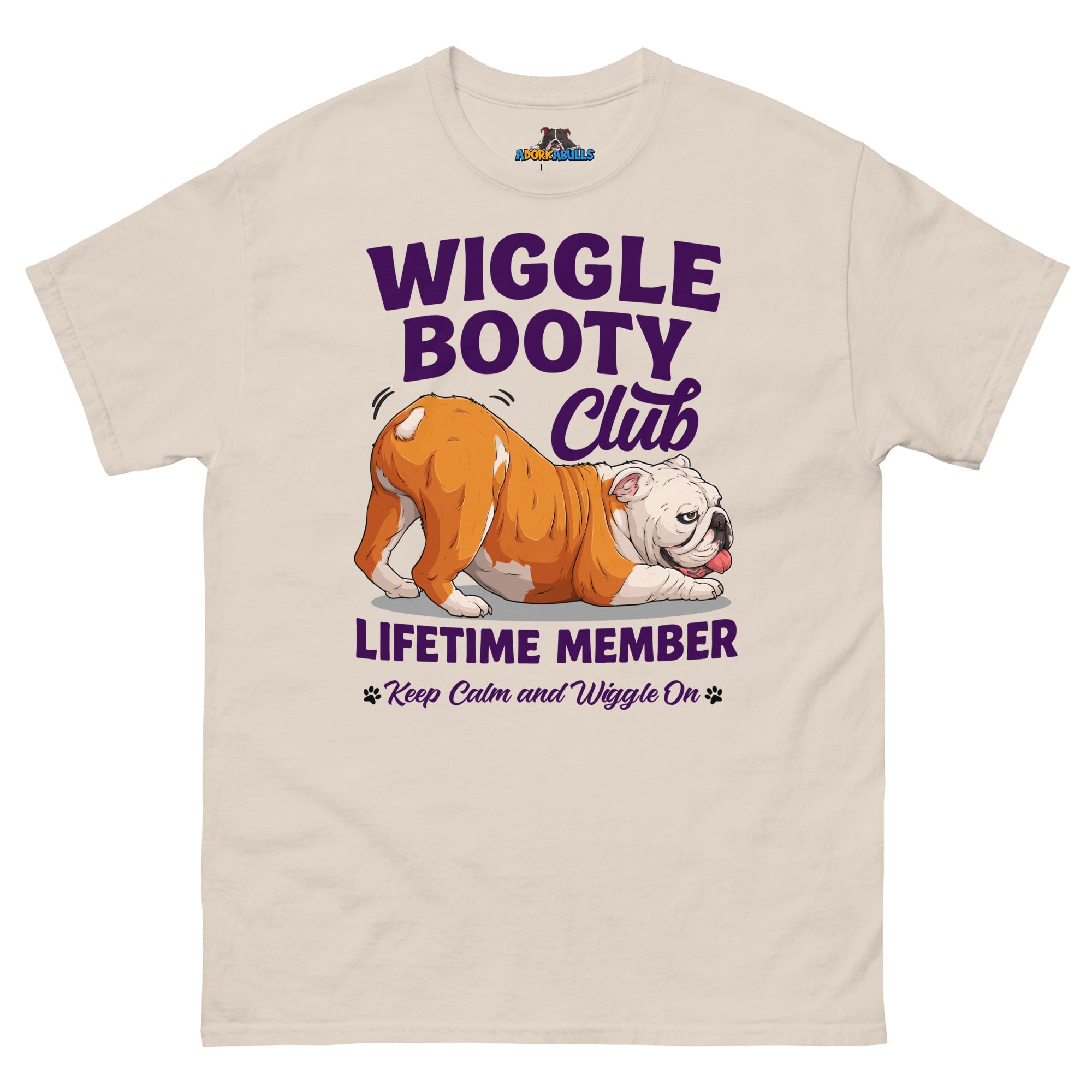 Wiggle Booty Club Tee | Red & White Colored English Bulldog