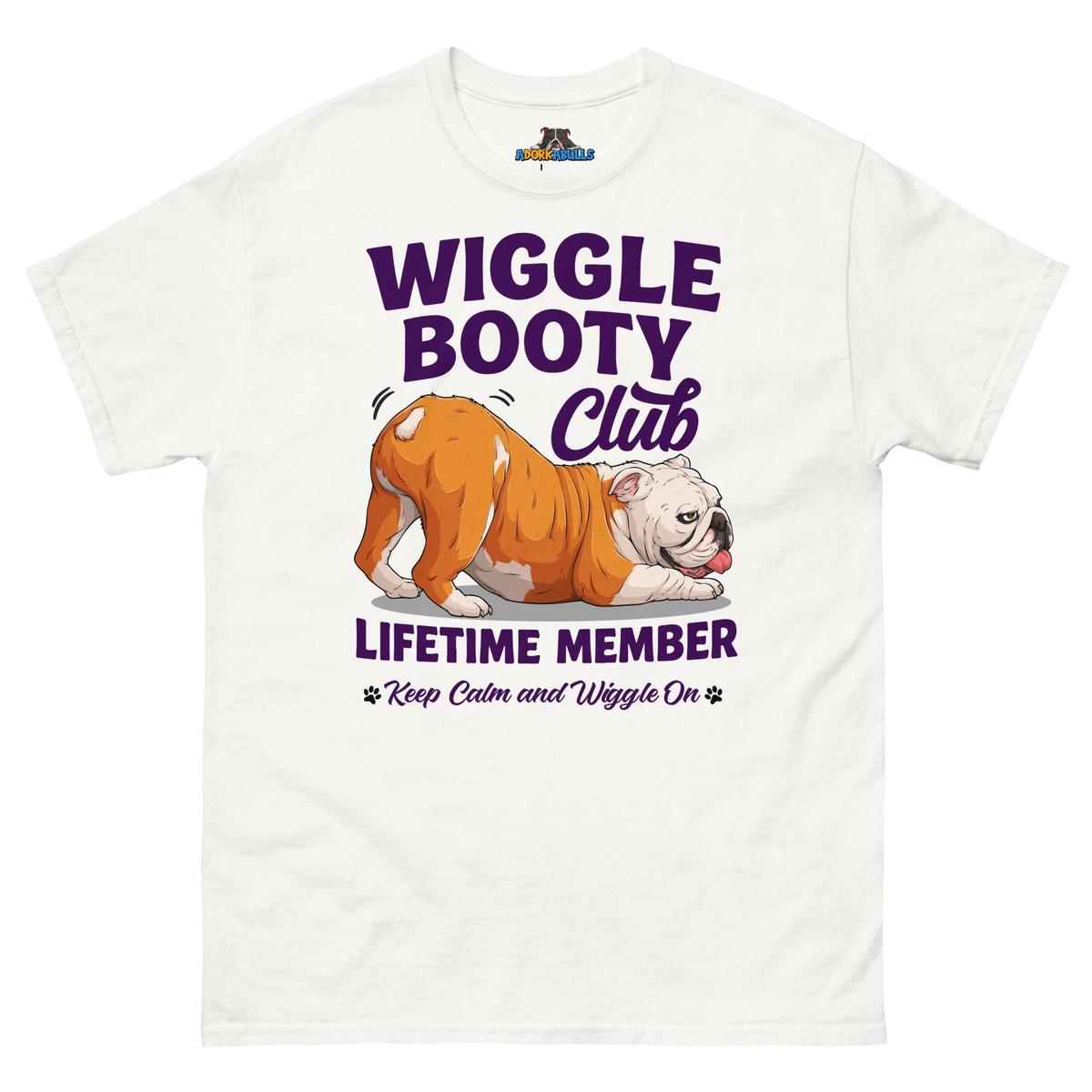 Wiggle Booty Club Tee | Red & White Colored English Bulldog