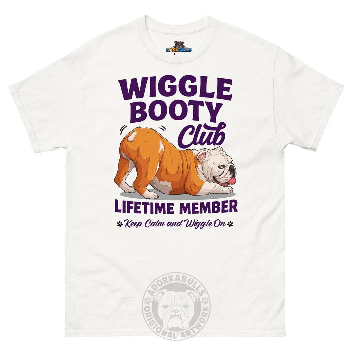 Wiggle Booty Club Tee | Red & White Colored English Bulldog