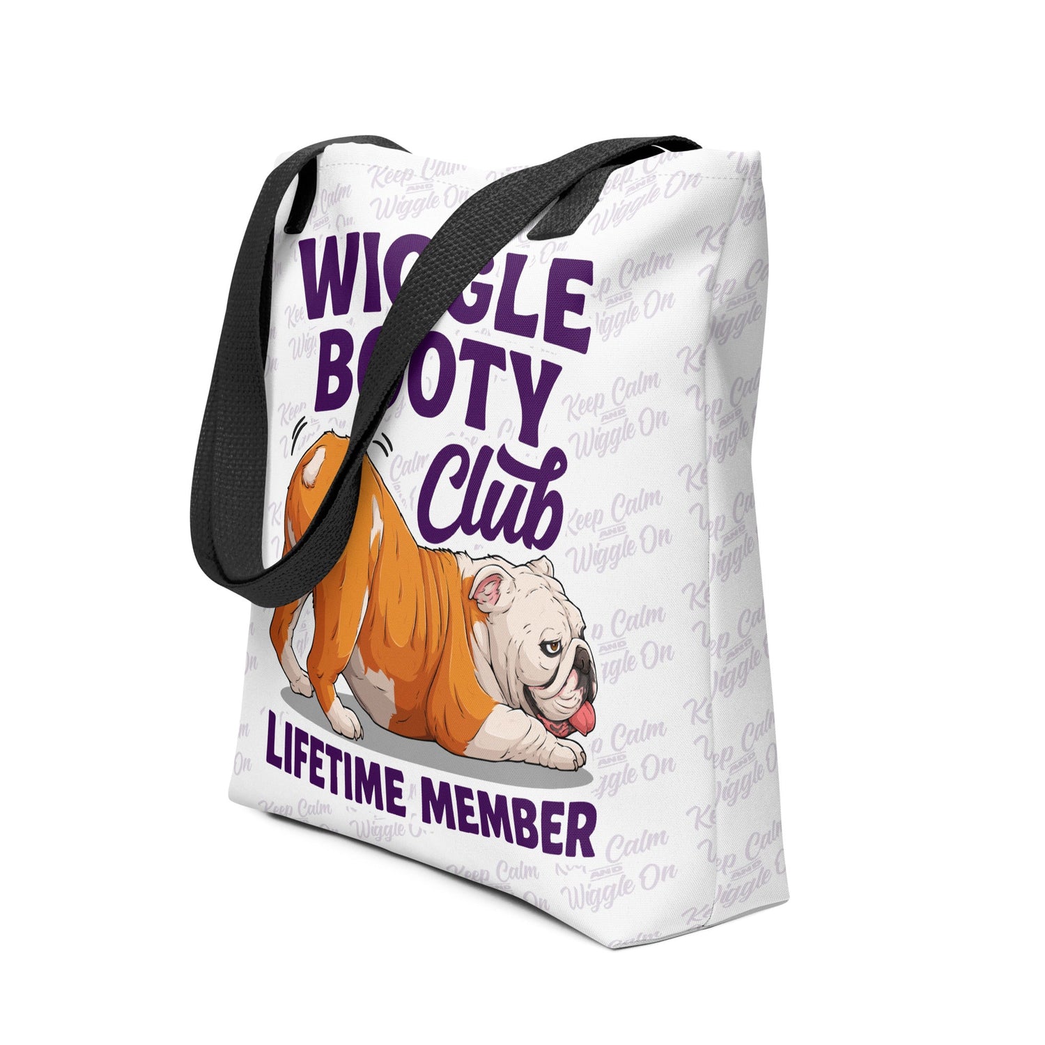 Wiggle Booty Club Tote Bag | Red & White Colored English Bulldog