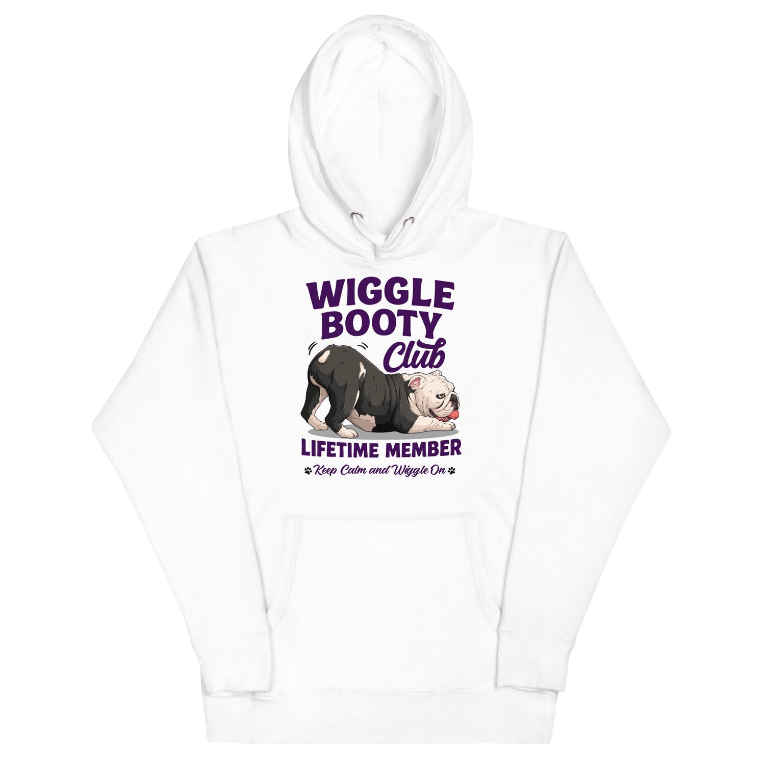 Wiggle Booty Club Unisex Hoodie | Fawn & White Colored English Bulldog