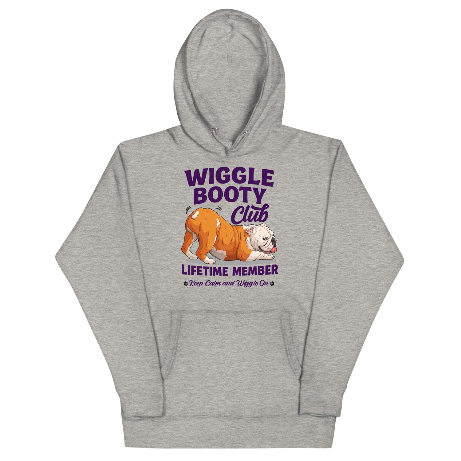 Wiggle Booty Club Unisex Hoodie | Red & White Colored English Bulldog