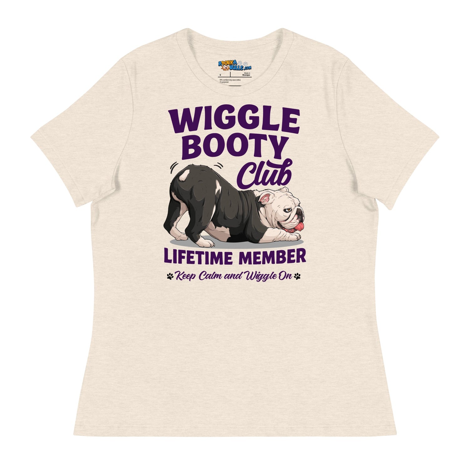 Wiggle Booty Club Women’s Relaxed Tee | B&W Colored English Bulldog