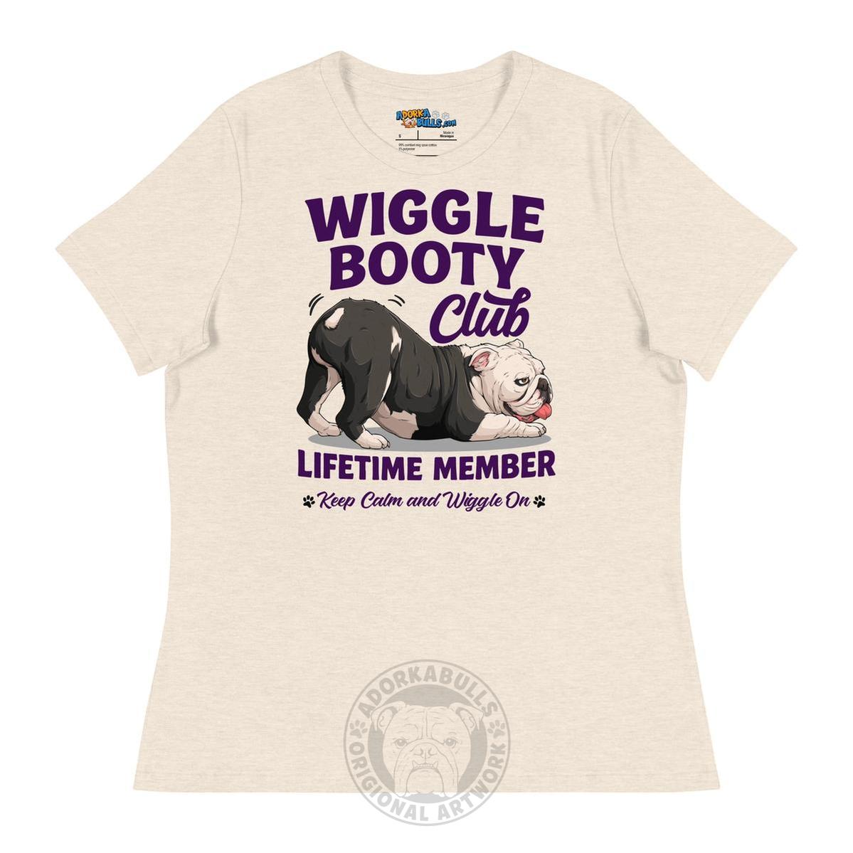 Wiggle Booty Club Women’s Relaxed Tee | B&W Colored English Bulldog