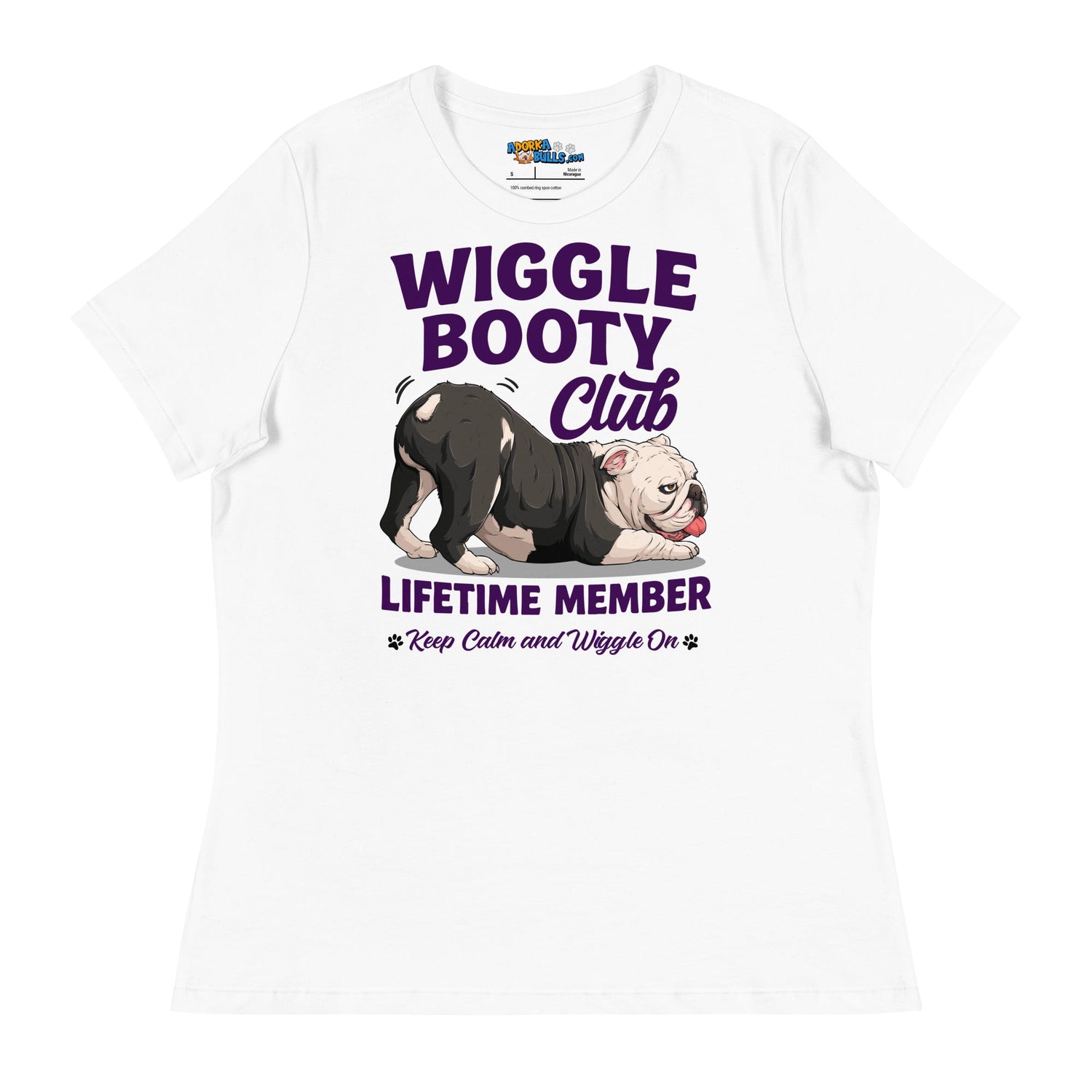 Wiggle Booty Club Women’s Relaxed Tee | B&W Colored English Bulldog