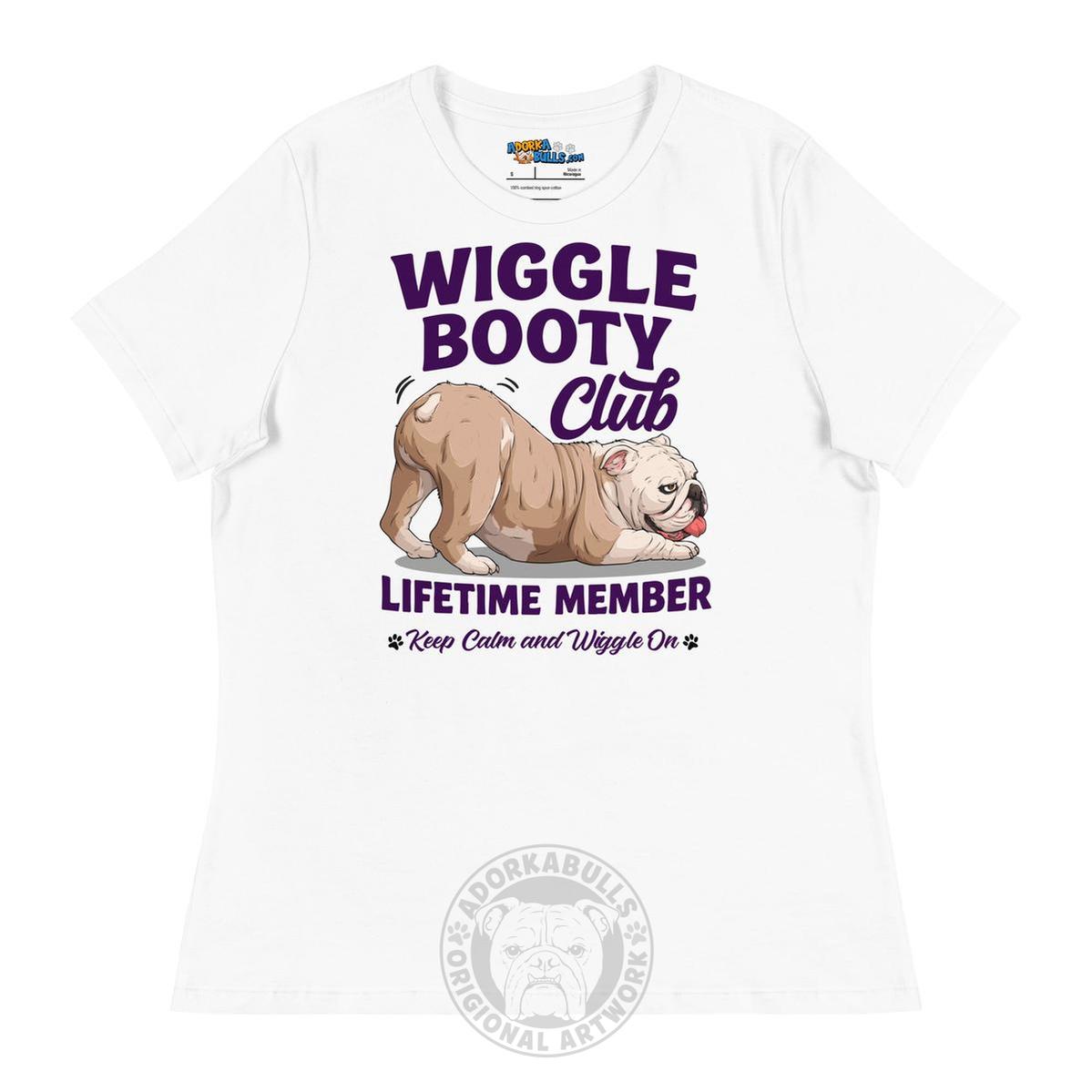 Wiggle Booty Club Women’s Relaxed Tee | Fawn & White Colored English Bulldog