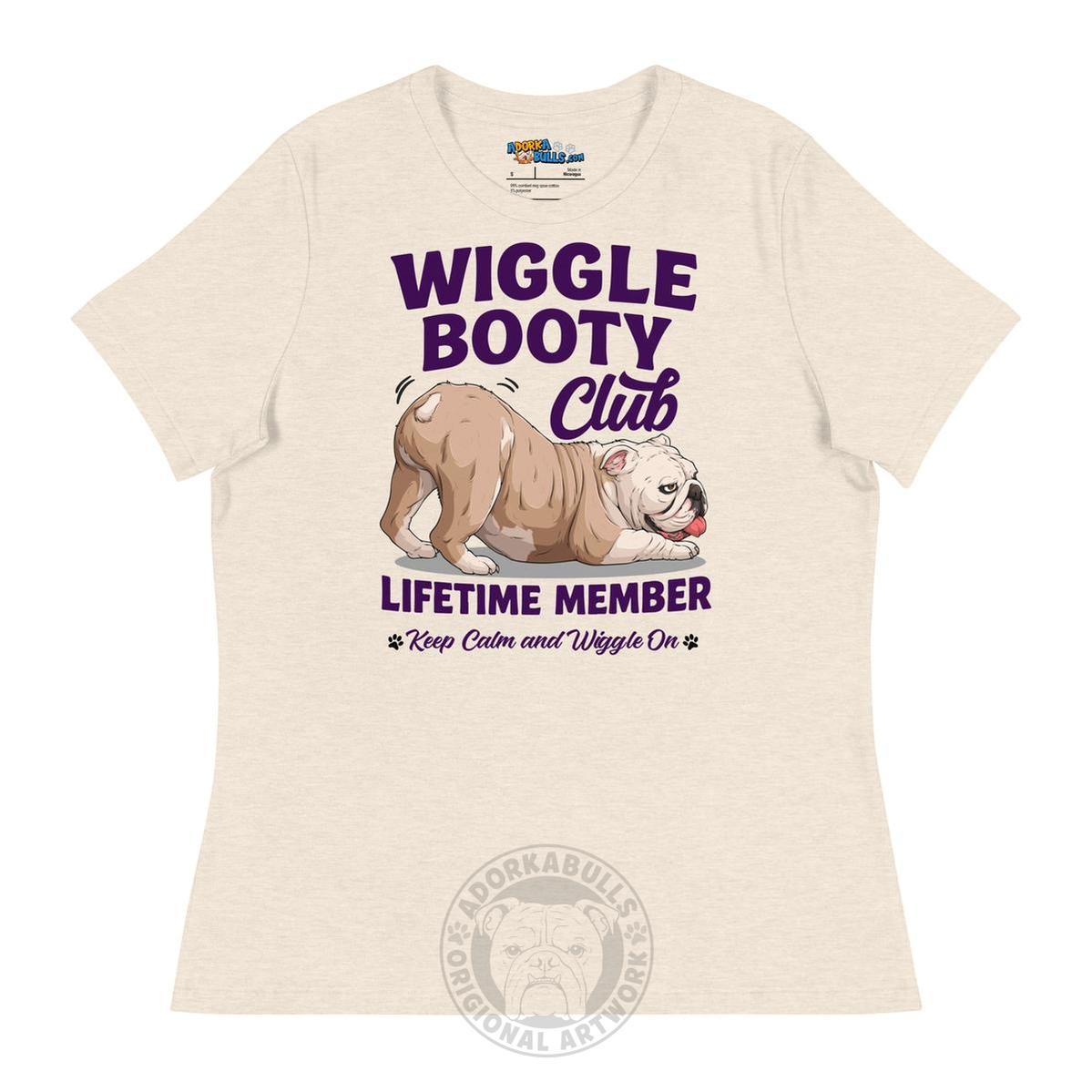 Wiggle Booty Club Women’s Relaxed Tee | Fawn & White Colored English Bulldog