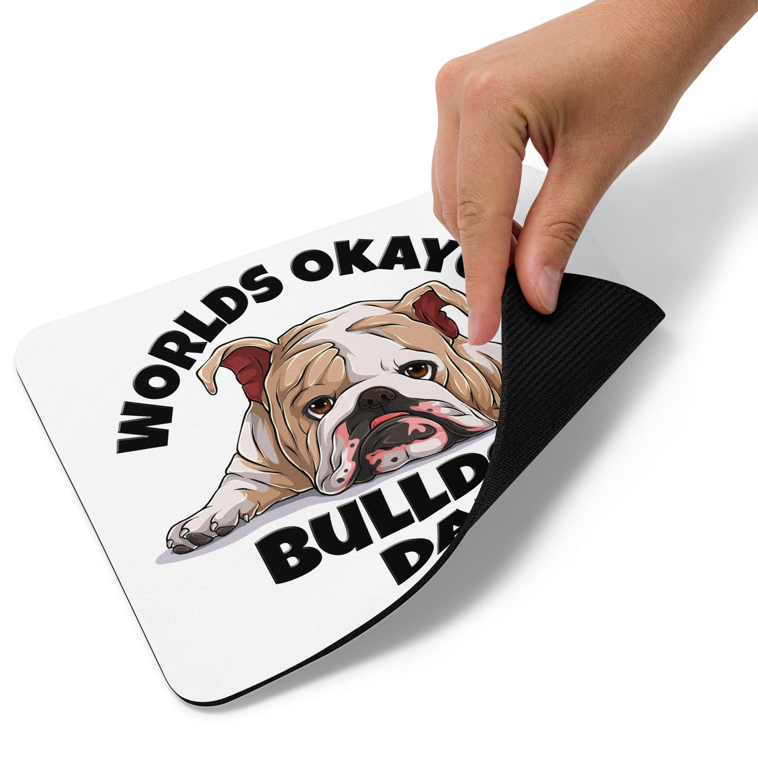 "Worlds Okayest Bulldog Dad" Mouse Pad | Fawn & White Colored
