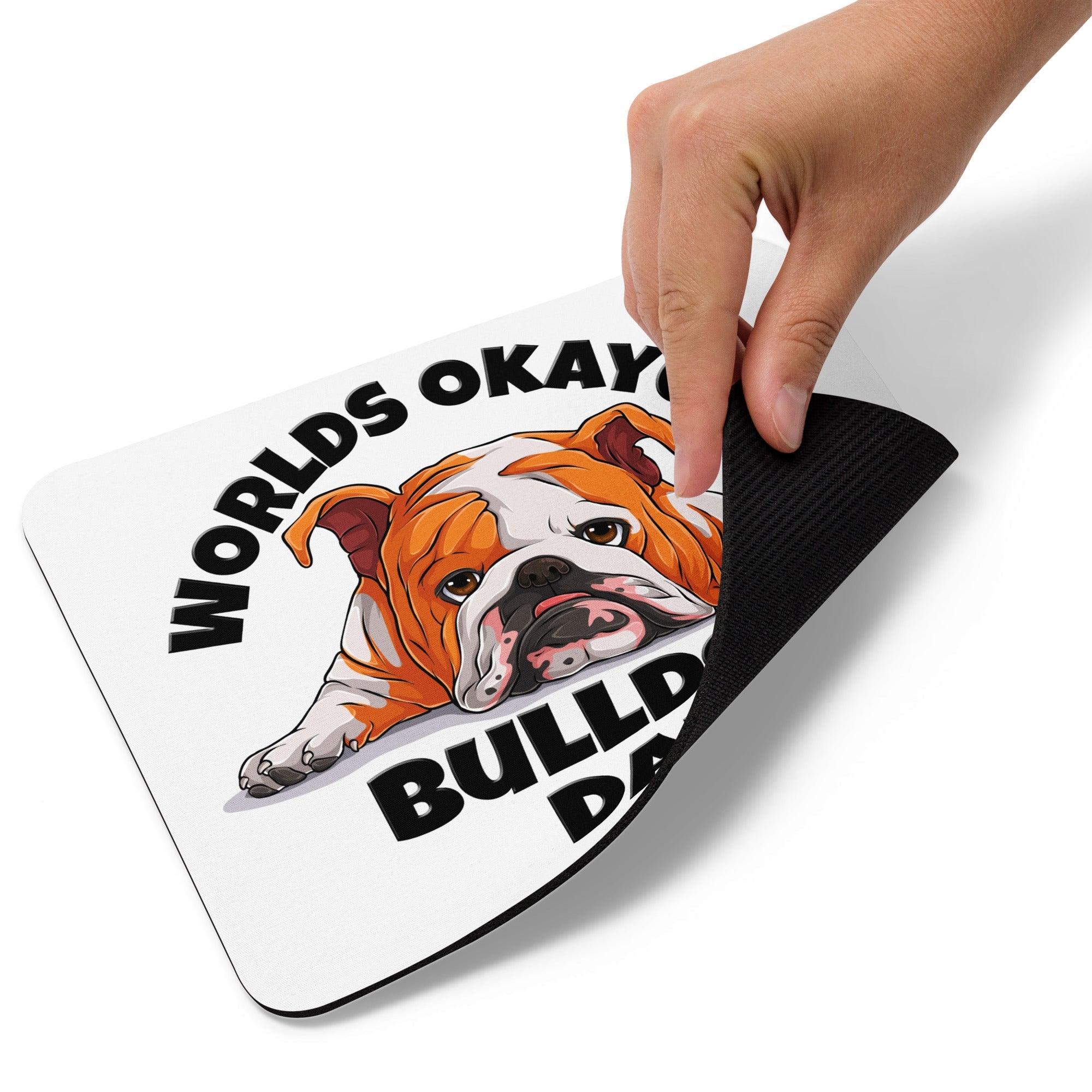 "Worlds Okayest Bulldog Dad" Mouse Pad | Red & White Colored