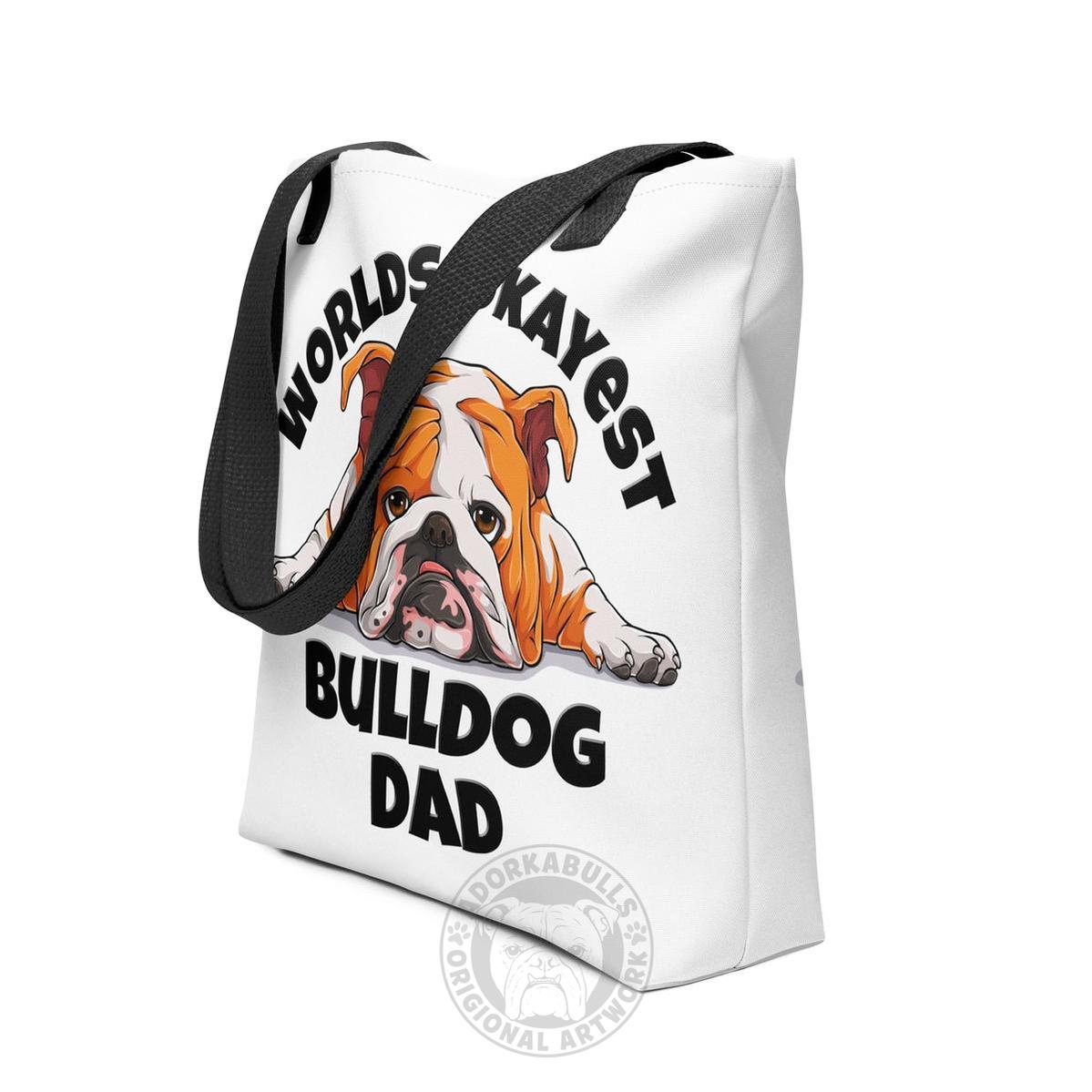 "Worlds Okayest Bulldog Dad" Tote Bag | Red & White Colored