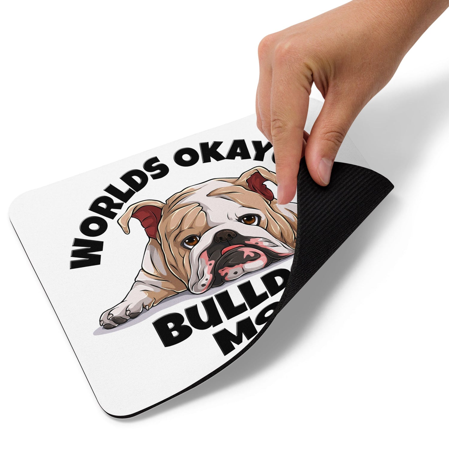 "Worlds Okayest Bulldog Mom" Mouse Pad | Fawn & White Colored