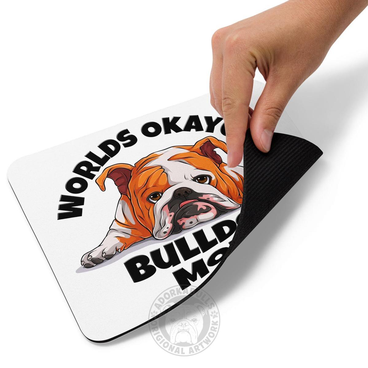 "Worlds Okayest Bulldog Mom" Mouse Pad | Red & White Colored