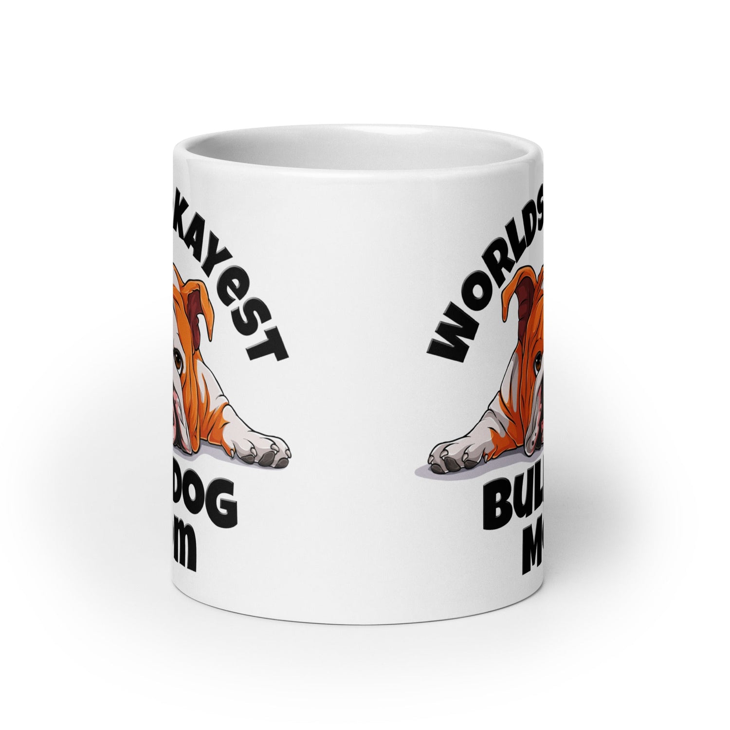 "Worlds Okayest Bulldog Mom" Mug | Red & White Colored