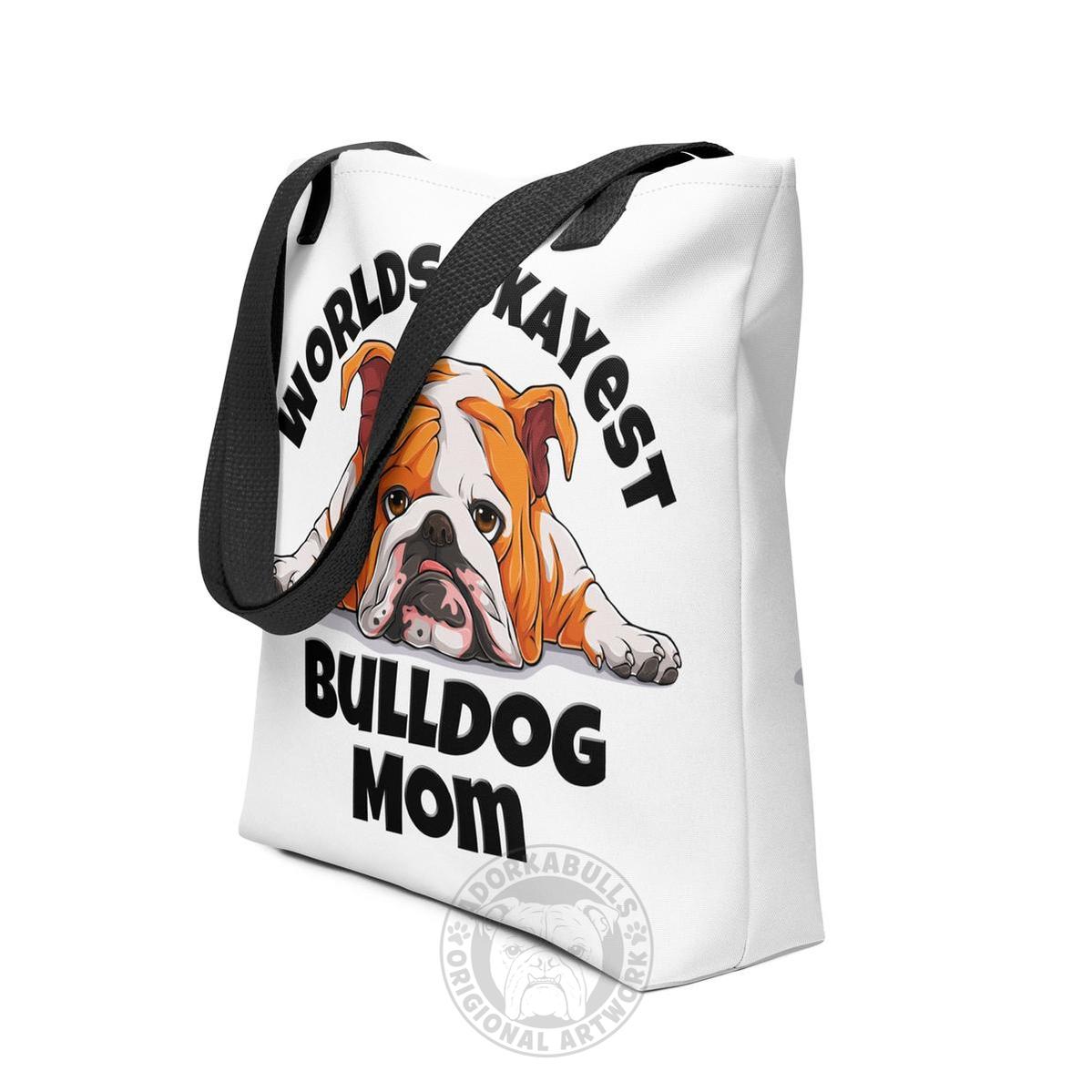 "Worlds Okayest Bulldog Mom" Tote Bag | Red & White Colored