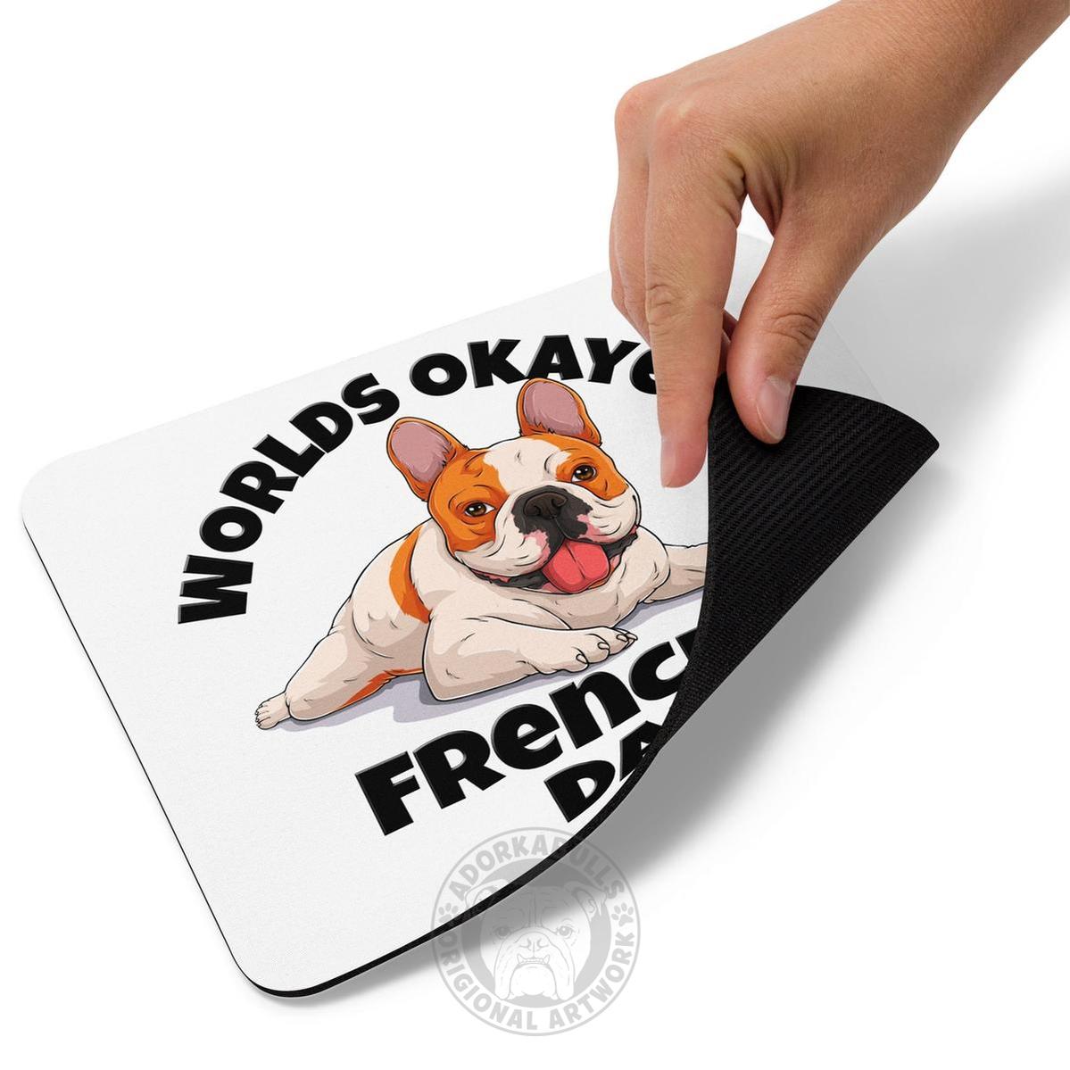 "Worlds Okayest Frenchie Dad" Mouse Pad | Red & White Colored