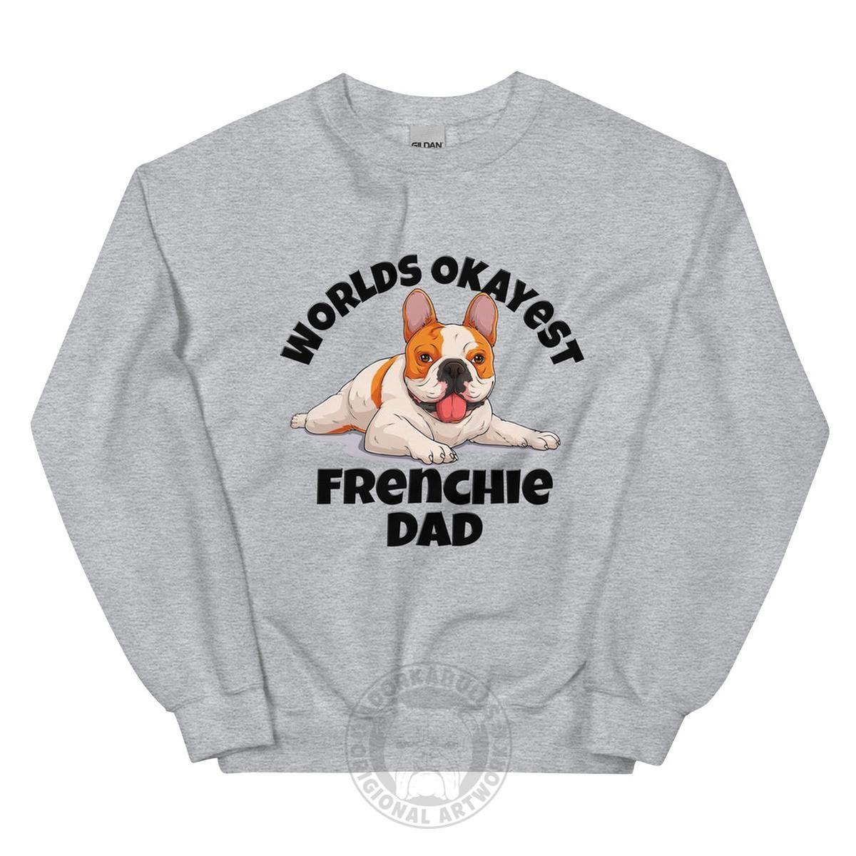 "World’s Okayest Frenchie Dad" Sweatshirt | Red & White Colored