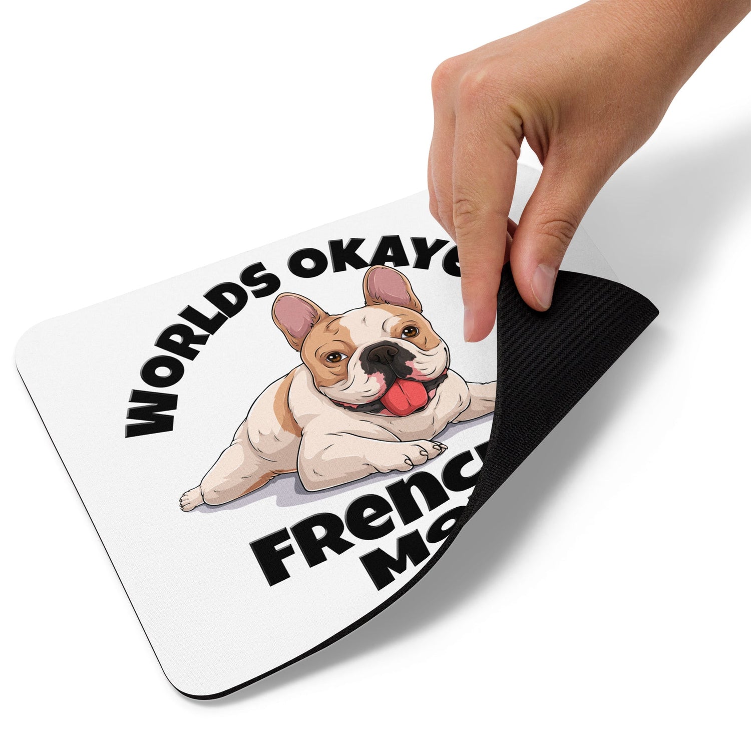 "Worlds Okayest Frenchie Mom" Mouse Pad | Fawn & White Colored