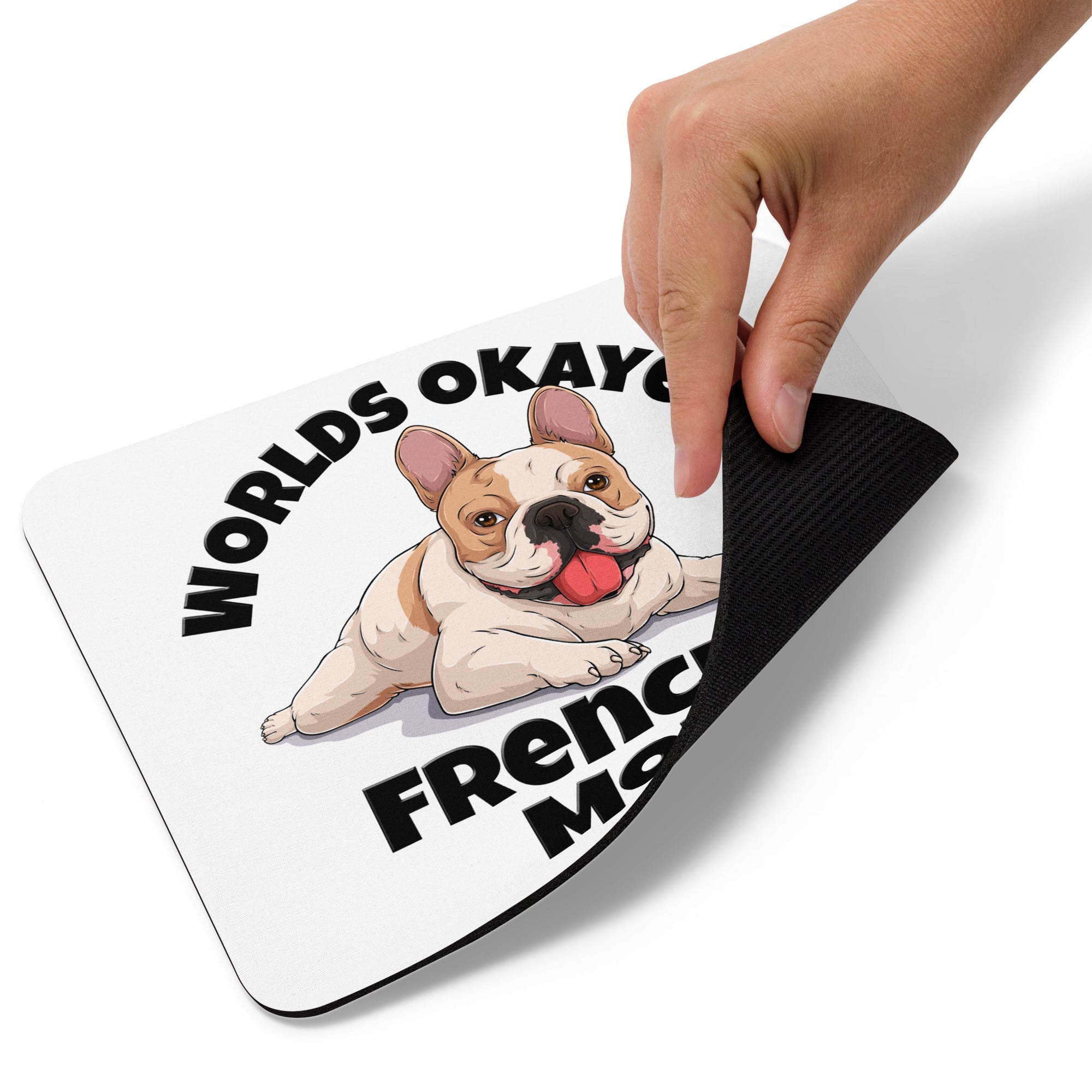 "Worlds Okayest Frenchie Mom" Mouse Pad | Fawn & White Colored